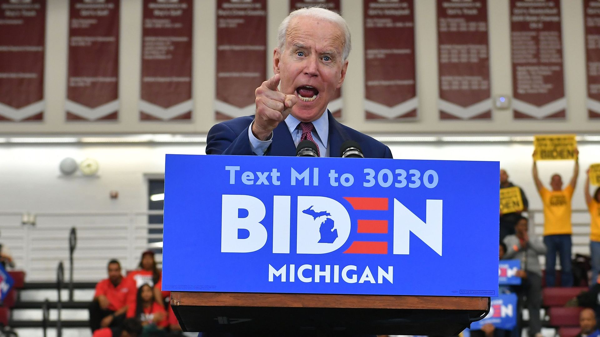 Joe Biden speaks at a Michigan rally.