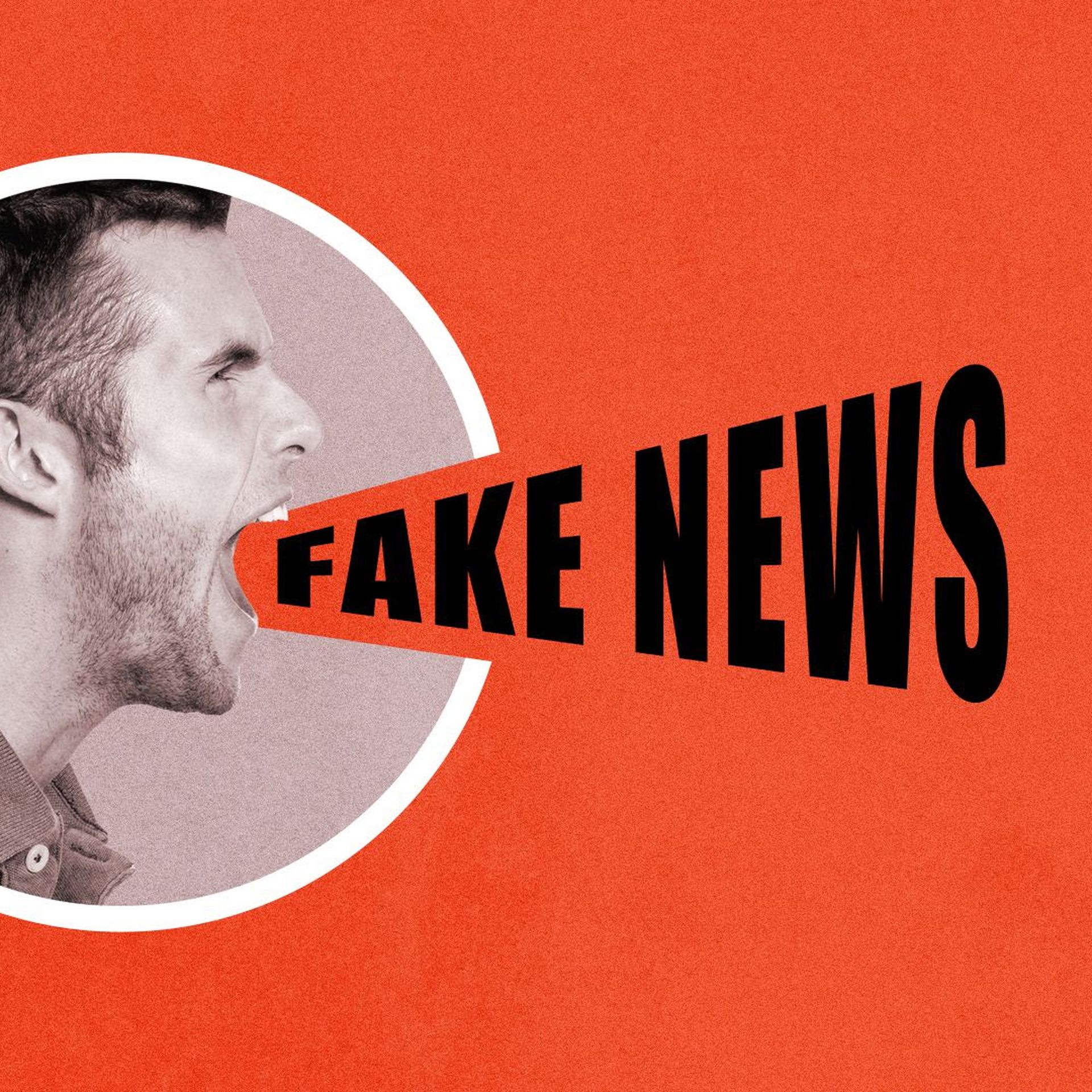 Illustration of man screaming "Fake News"