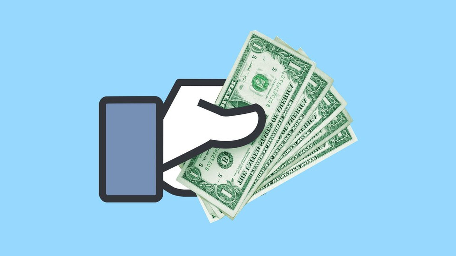 illustration of a facebook hand holding a stack of money