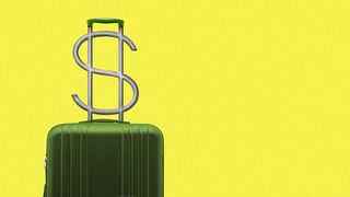 Illustration of a suitcase with a dollar sign shaped arms