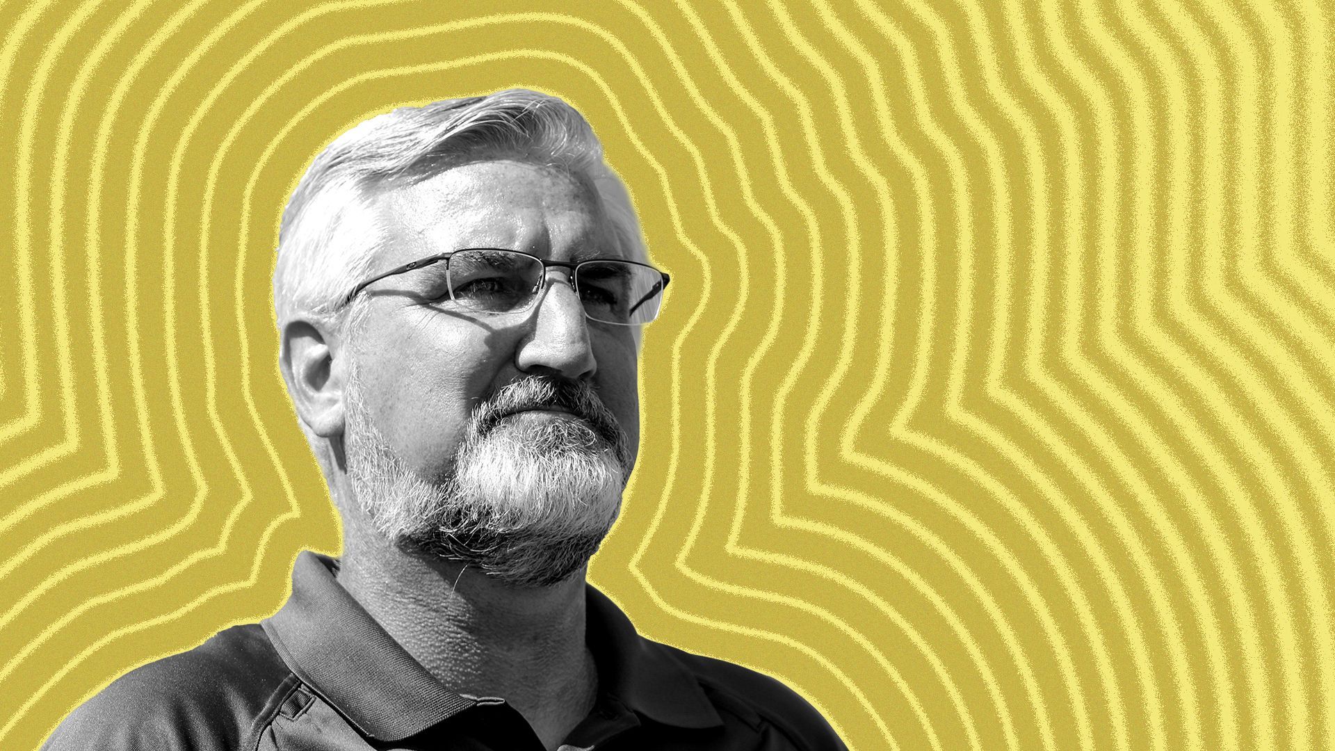 Photo illustration of Indiana governor, Eric Holcomb, with radiating lines.