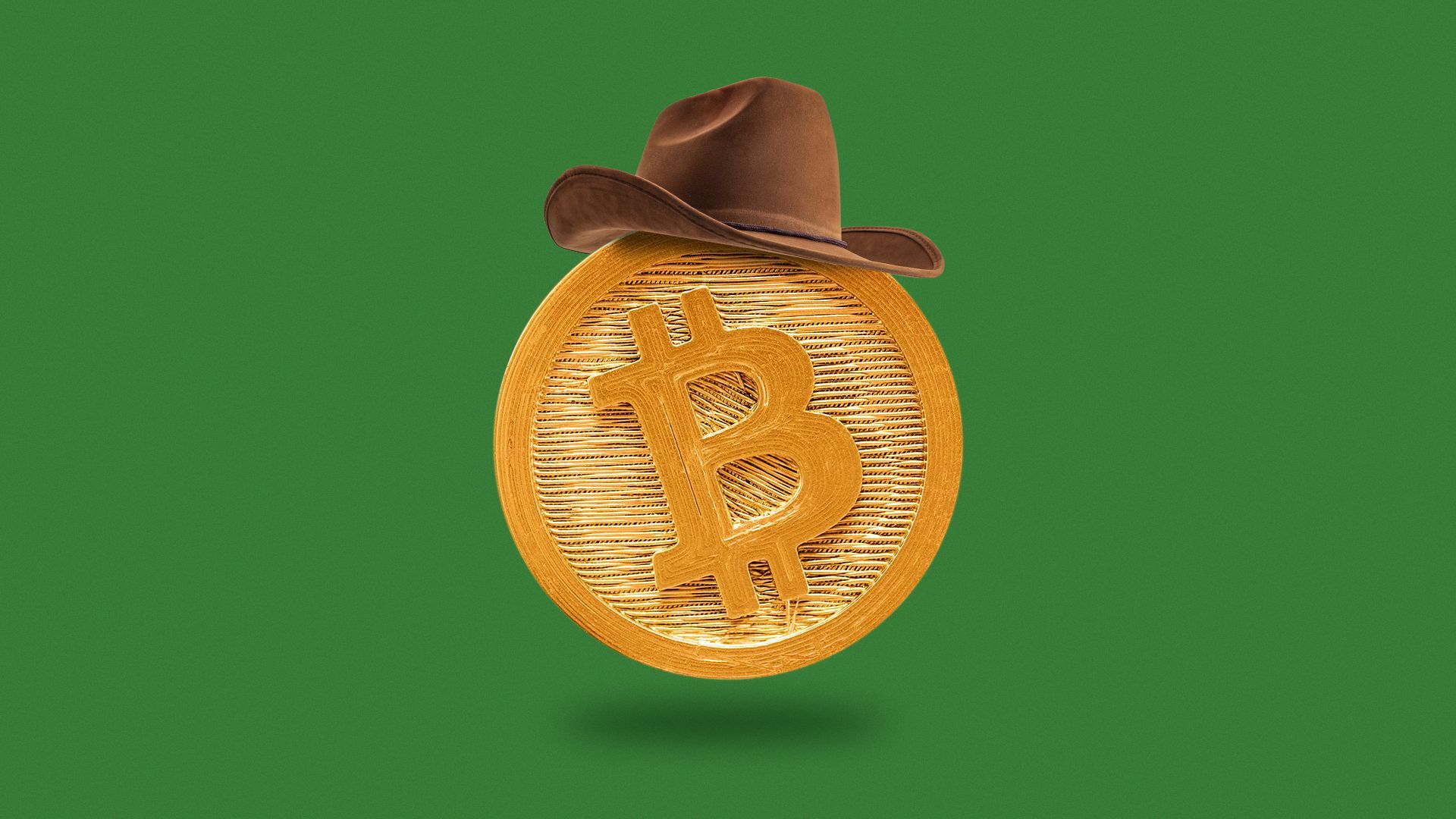 Illustration of a handmade Bitcoin wearing a cowboy hat.