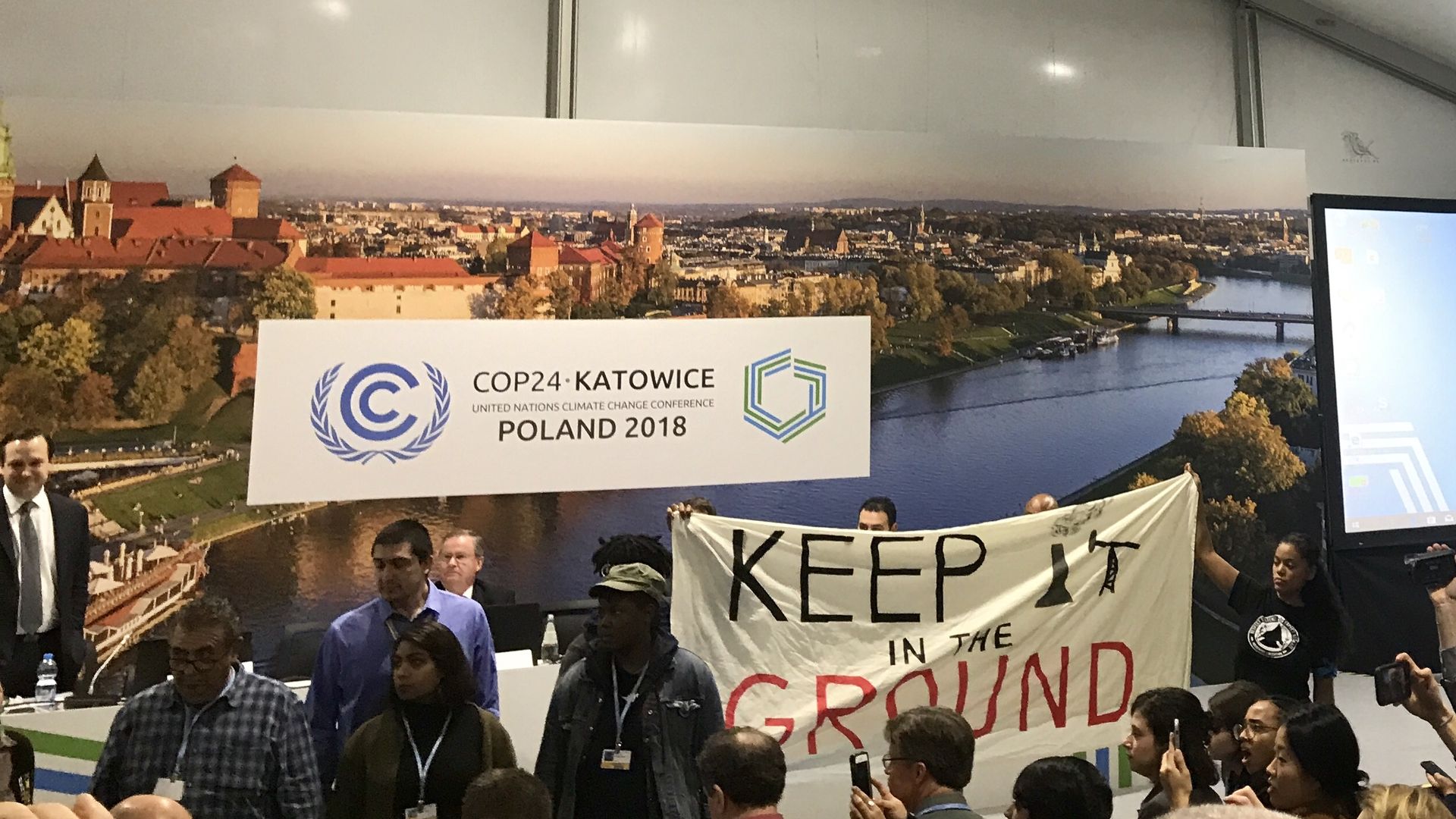 Protesters disrupt Trump administration fossil fuels event at climate conference Monday in Poland.