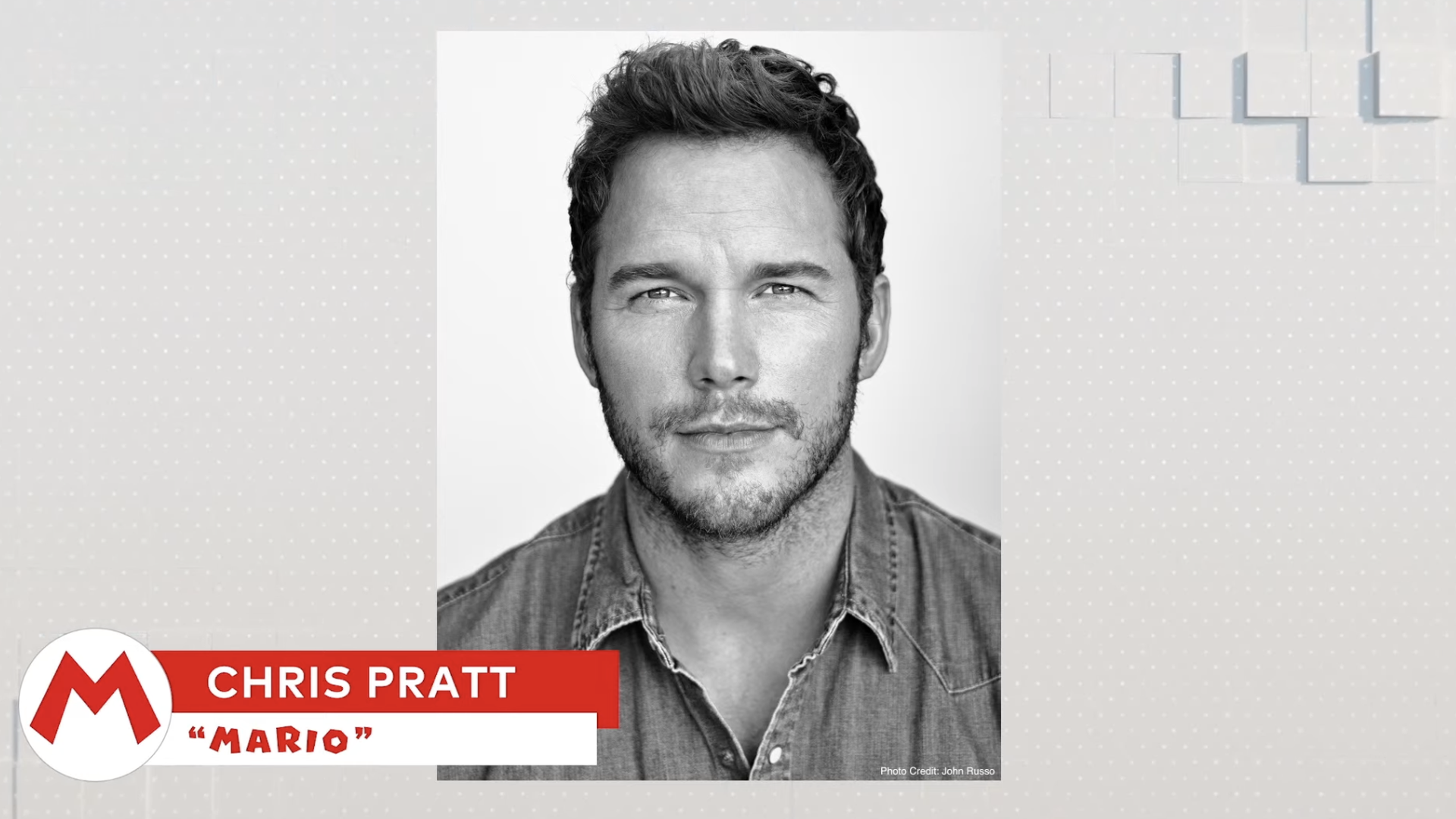 Photo of actor Chris Pratt with a label indicating he'll be playing Super Mario