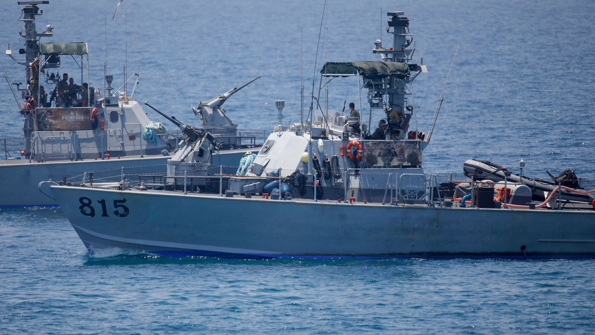Israeli navy vessels are pictured off the coast at the border between Israel and Lebanon on June 6. Photo: Jalaa Marey/AFP via Getty Images