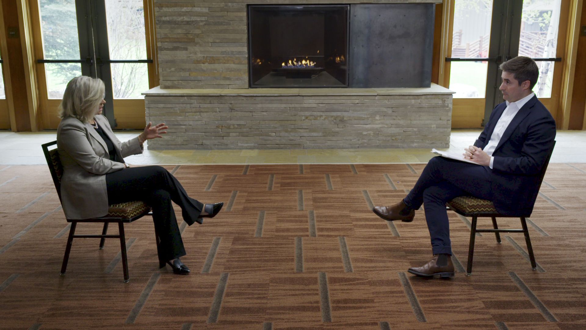 Rep. Liz Cheney is seen speaking with Jonathan Swan for an episode of "Axios on HBO."