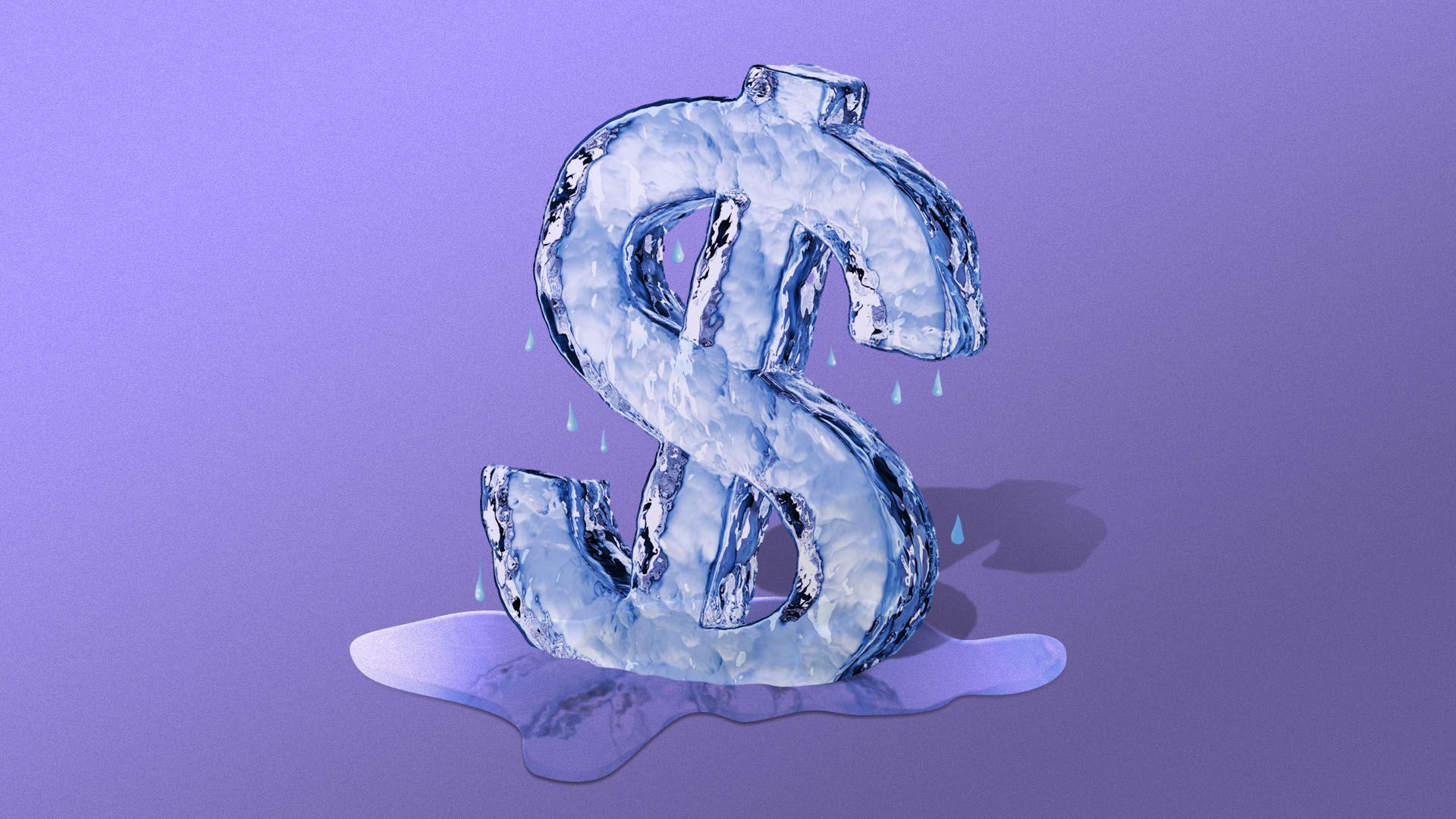 Illustration of a melting dollar sign made out of ice