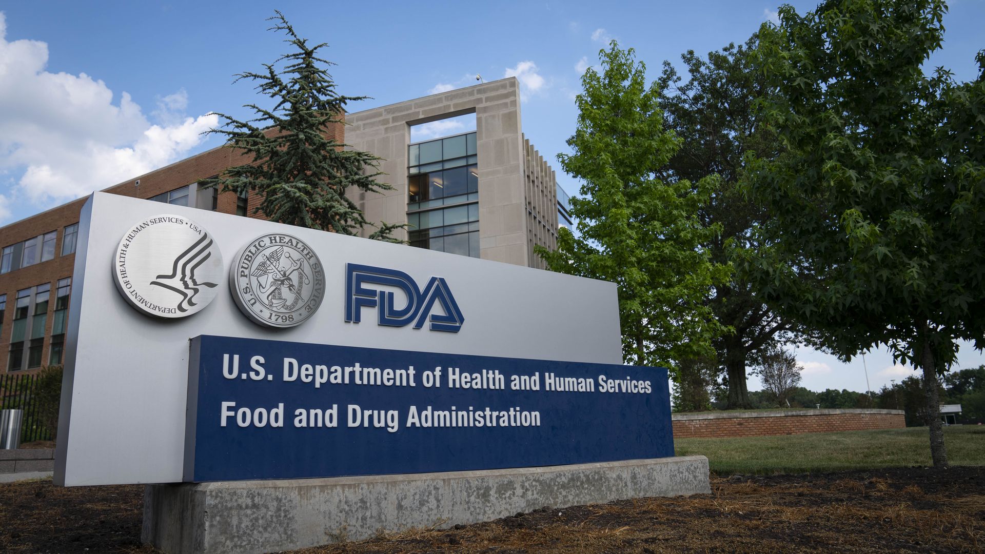 A sign for the Food And Drug Administration is seen outside of the headquarters on July 20, 2020 in White Oak, Maryland