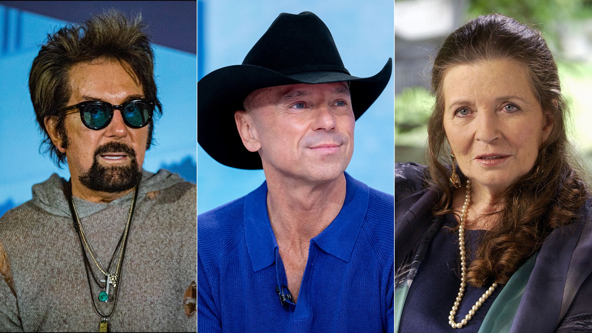 A composite of three photos showing Tony Brown, Kenny Chesney and June Carter Cash.