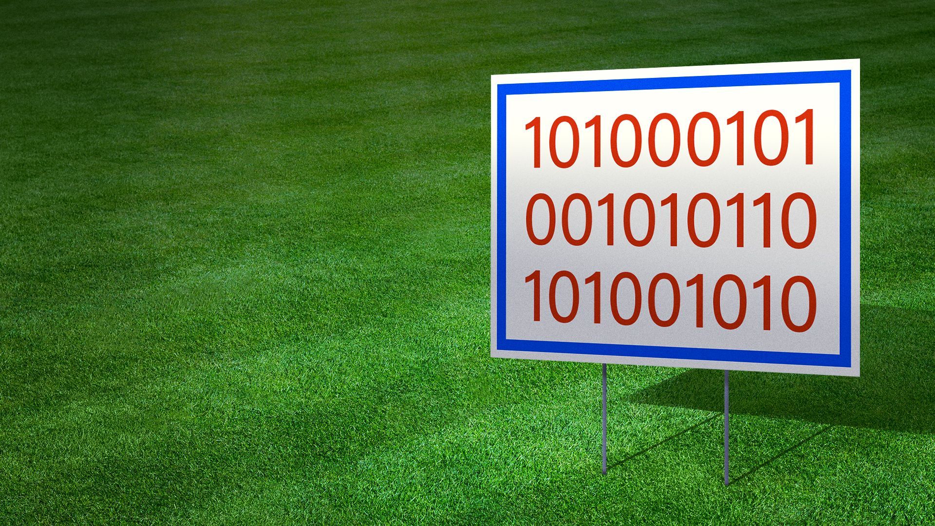 Illustration of a lawn sign with binary code. 