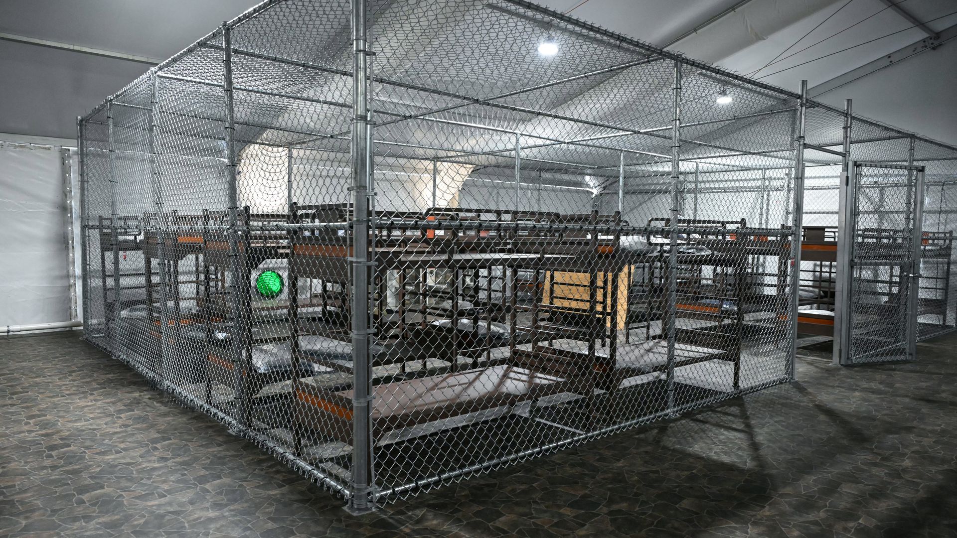 Beds inside cages at Alligator Alcatraz.