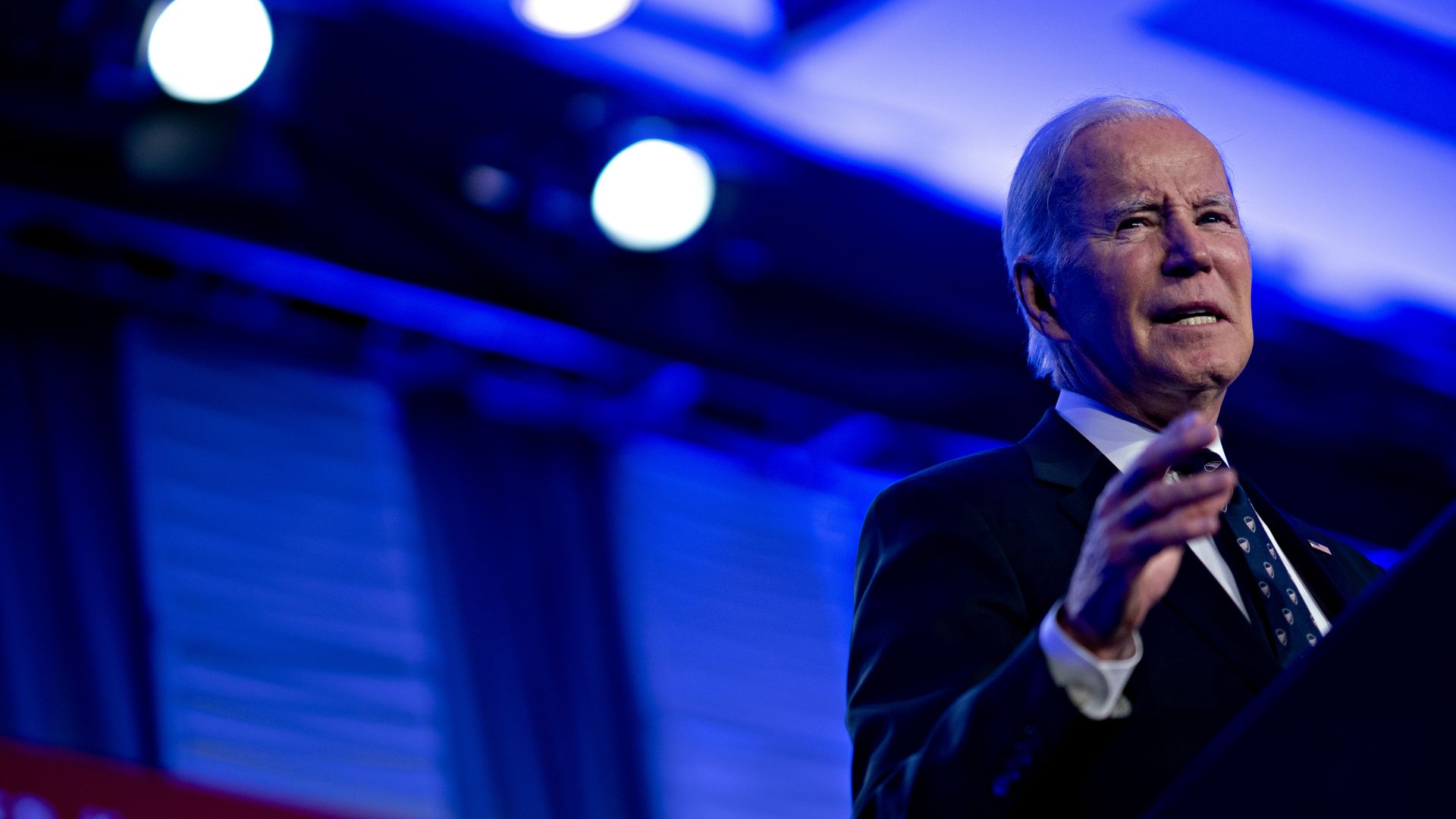 President Joe Biden speaks at the International Association of Fire Fighters legislative conference in Washington, DC, US, on Monday, March 6, 2023.