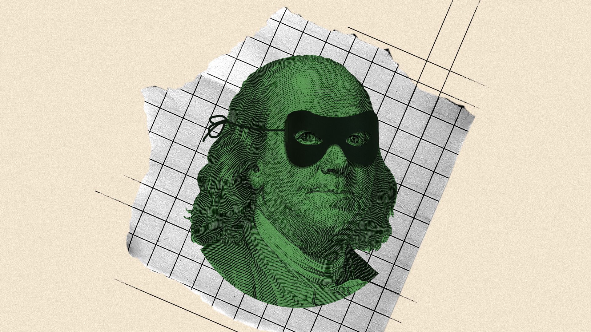 Illustration of Benjamin Franklin wearing a burglar's mask