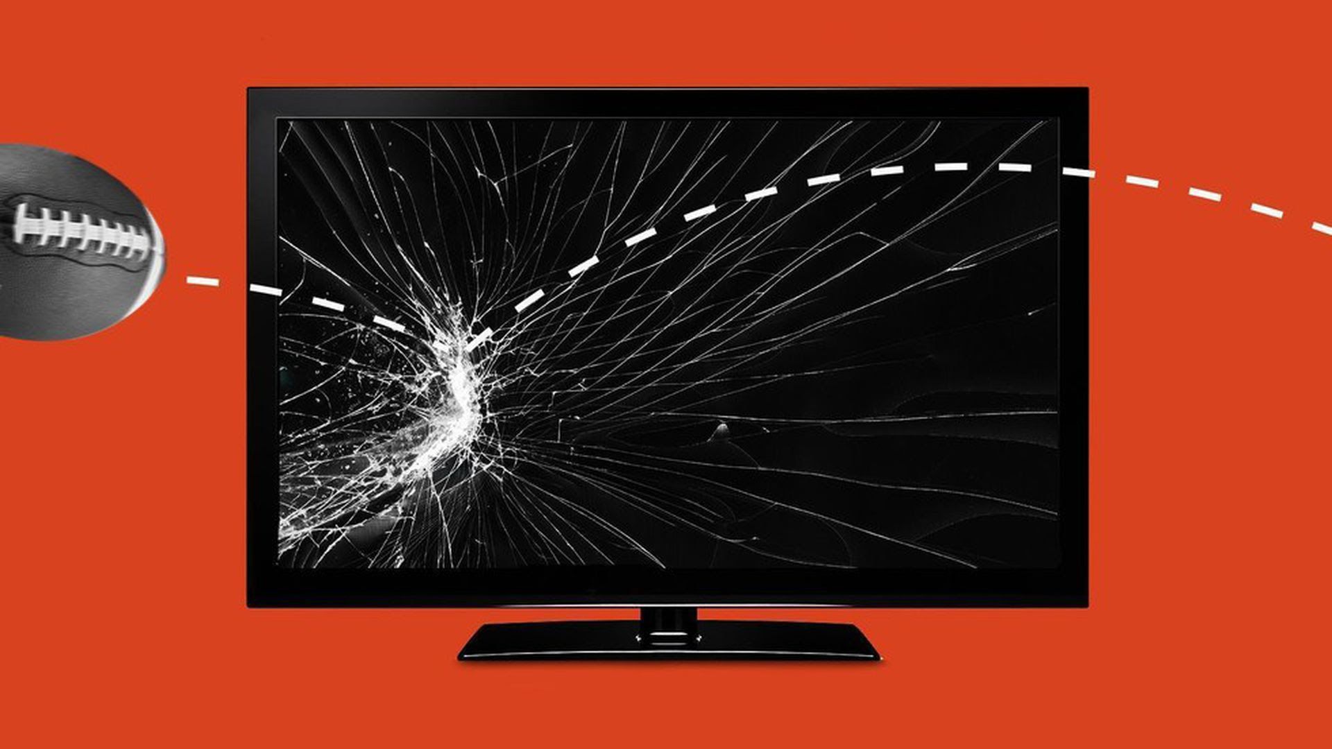 Illustration of a football bouncing off of a shattered TV screen