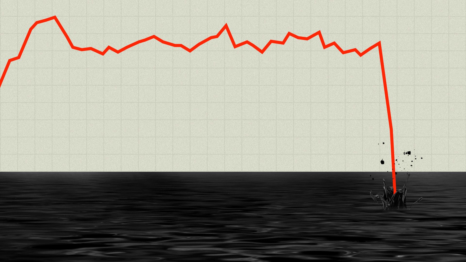 Illustration of a trend line showing global oil demand change plummeting into a sea of oil.