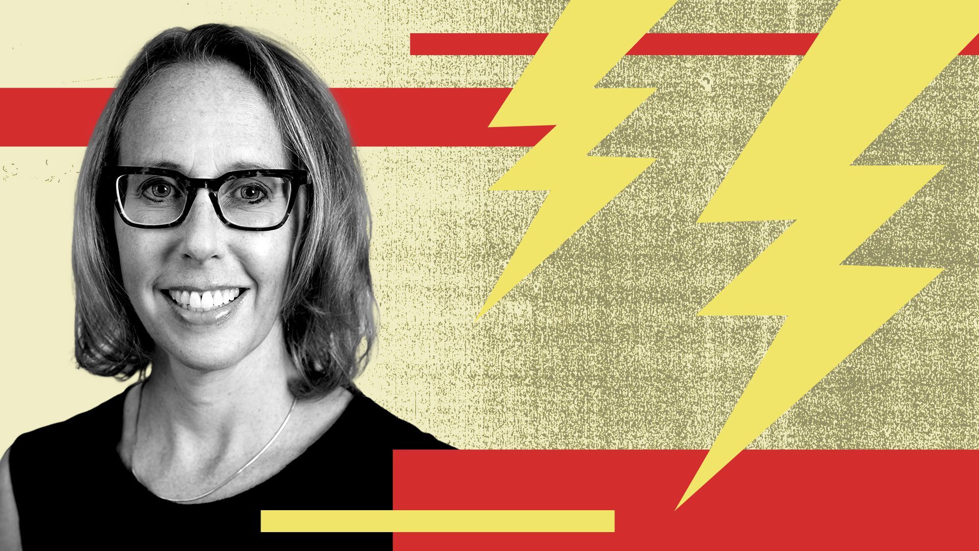 Photo illustration of Claire Broido Johnson and lightning bolts.