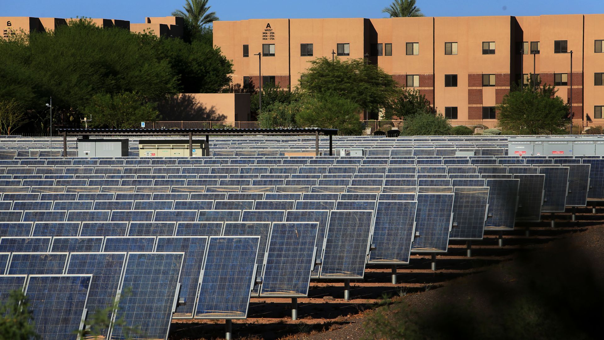 A solar farm system on the campus of Arizone State University in Phoenix, AZ on Thursday, June 20, 2013.