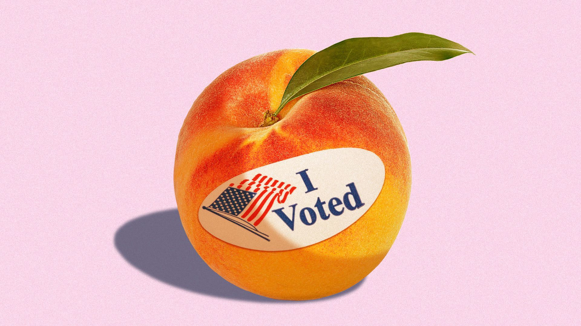 Illustration of a peach with an "I voted" sticker on it