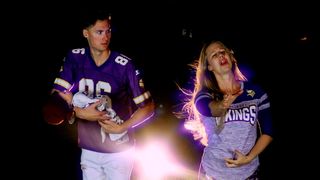 Luke Thompson and Becky Schneider perform in a music video they made about Minnesota sports misery. 