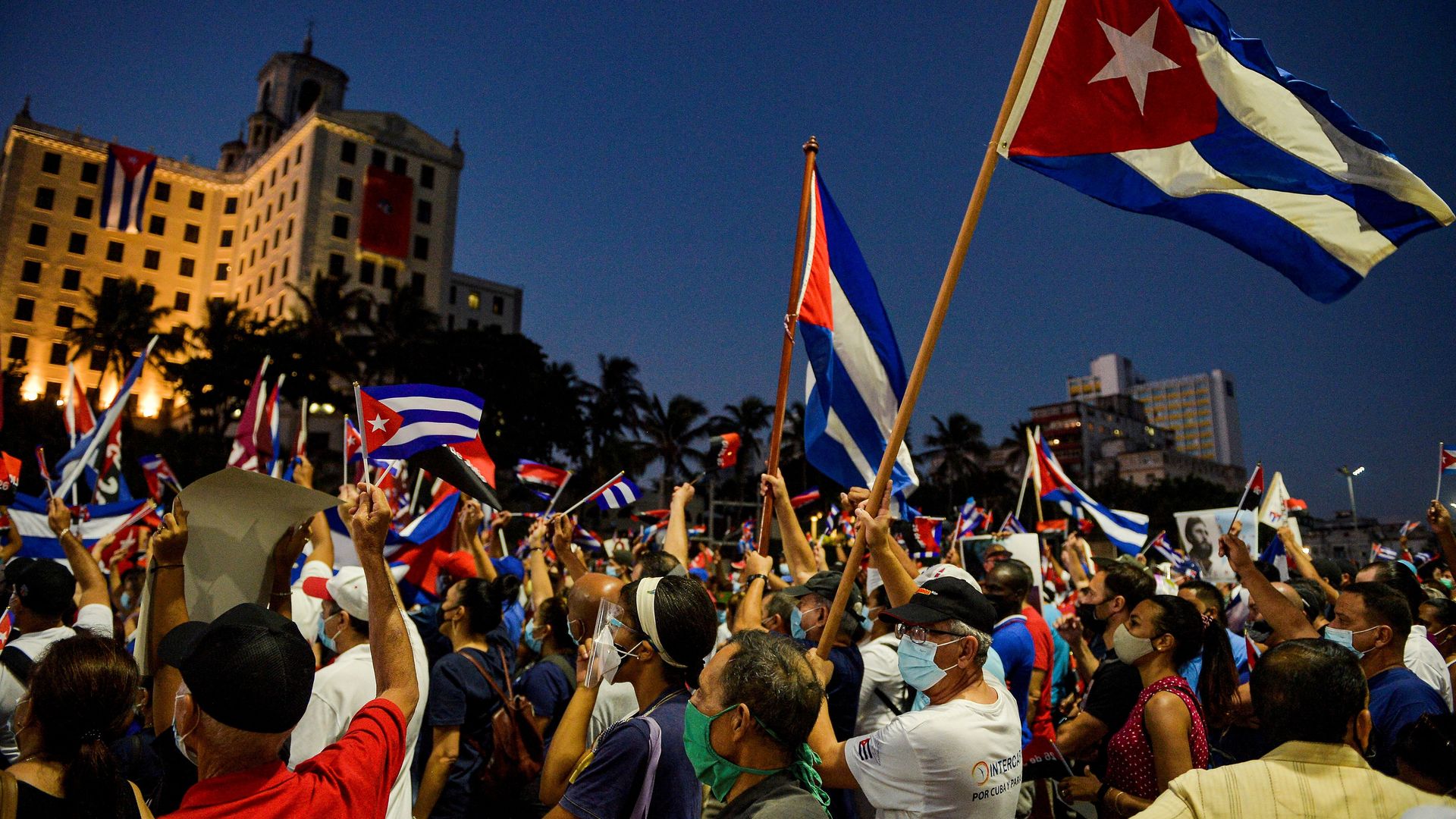 Cubans participate in an act of revolutionary reaffirmation to support the government of President Miguel Diaz-Canel in Havana, on July 17, 2021