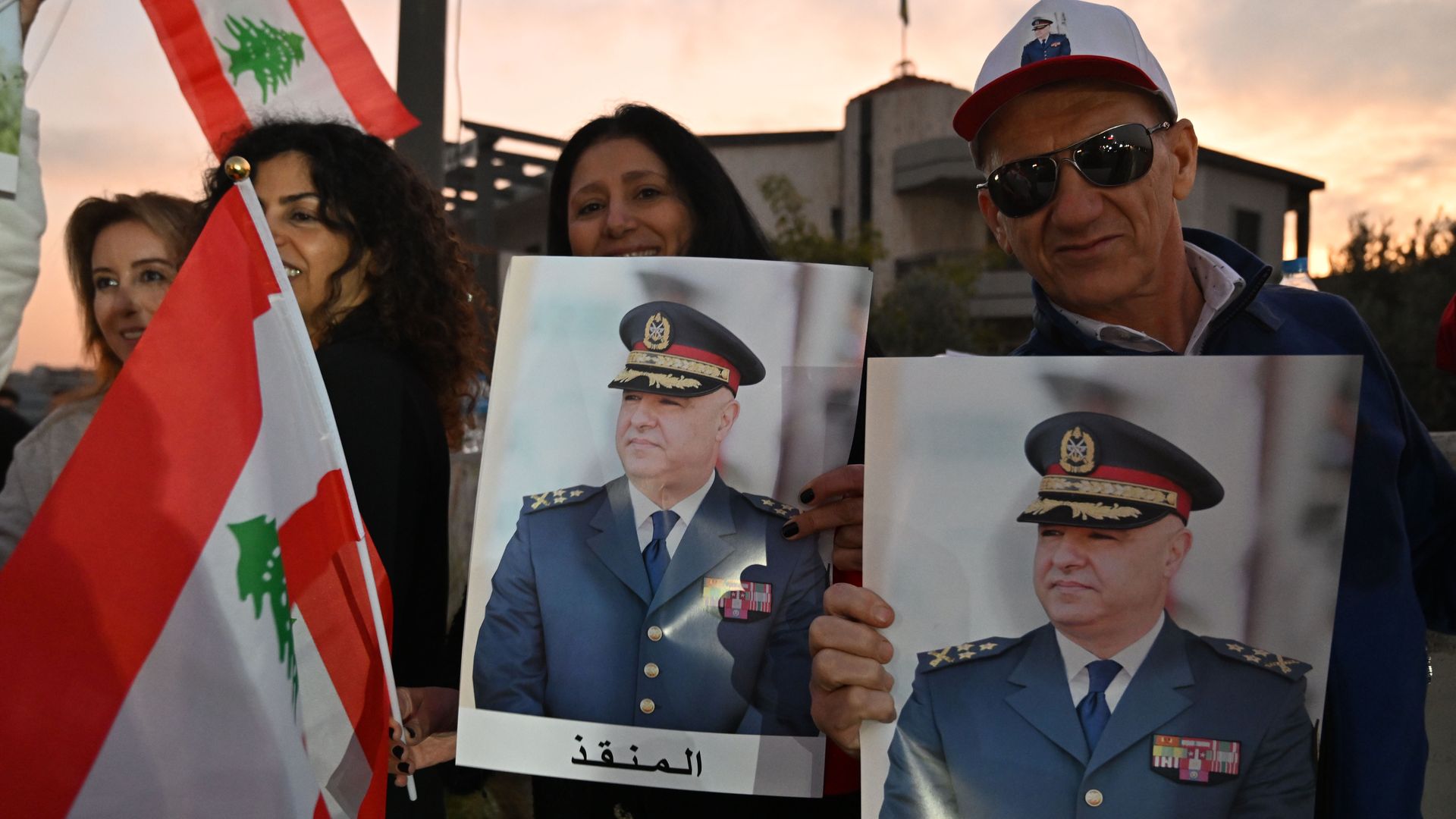People gather to celebrate after Lebanese parliament elects army chief Joseph Aoun new president, on January 09, 2025 in Beirut, Lebanon. 