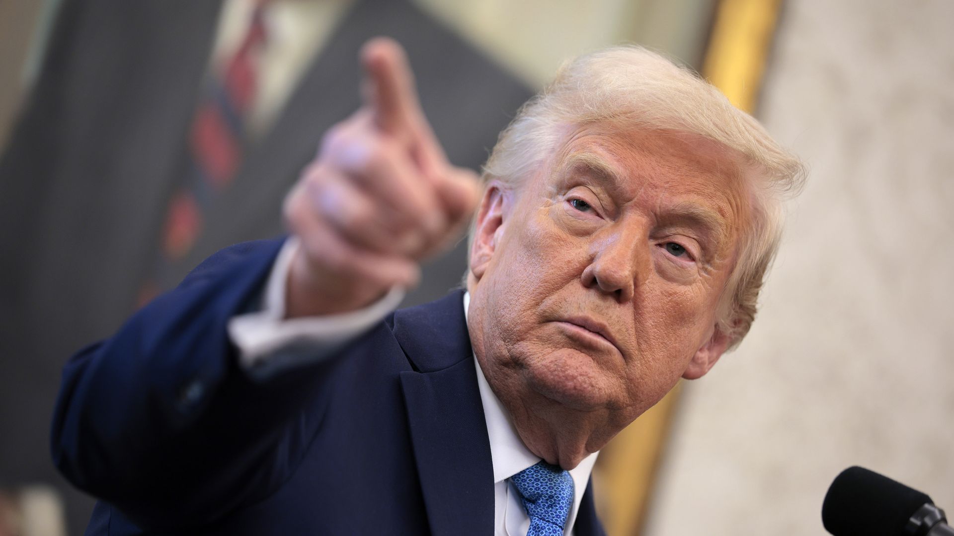 President Trump delivers remarks during the swearing-in ceremony for SEC chair Paul Atkins in the Oval Office at the White House on April 22, 2025.