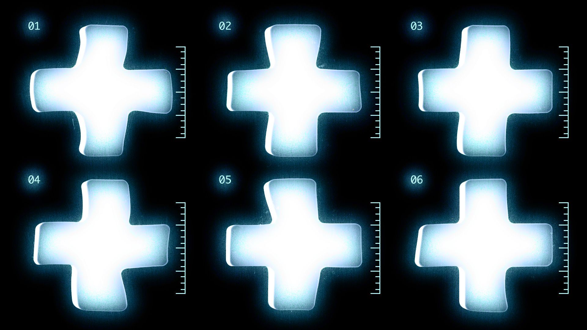 Illustration of multiple iterations of a health plus on an x-ray sheet, each showing slight variations.