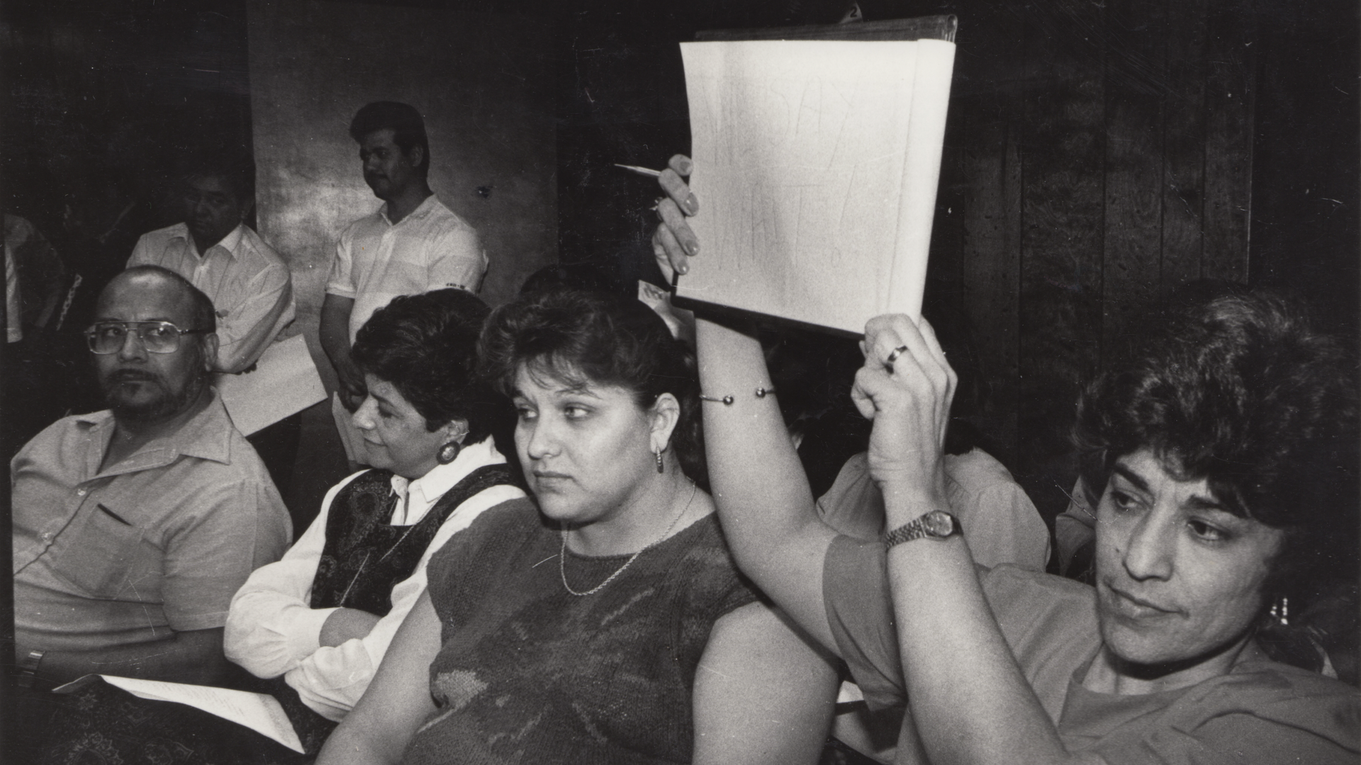Uvalde resident Olga Muñoz Rodriquez protesting discrimination against Mexican Americans in 1970s.