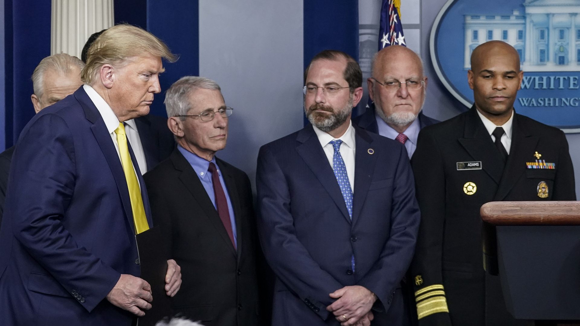 President Trump with members of his coronavirus task force.