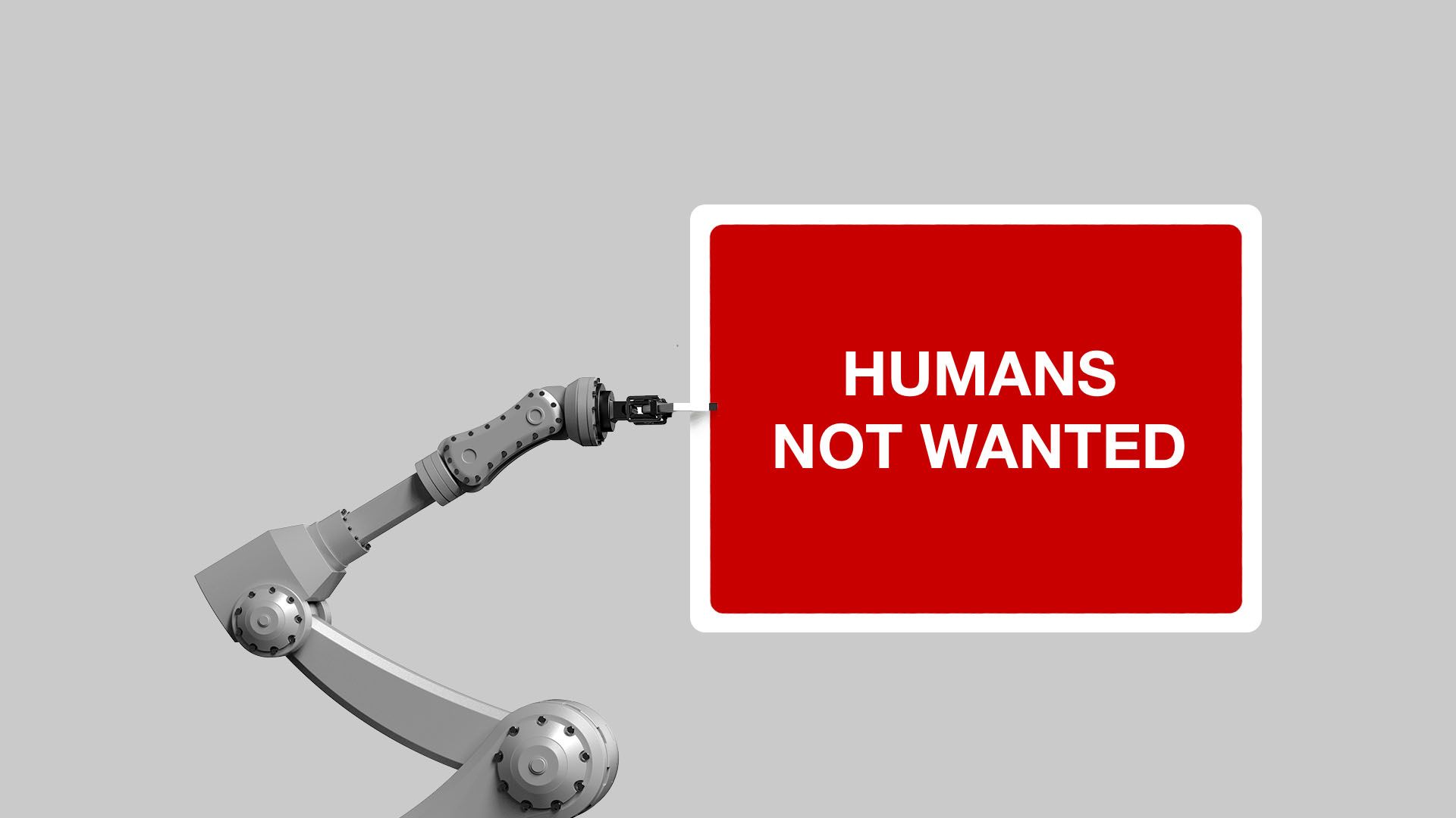 Illustration of a mechanical arm holding a hiring sign