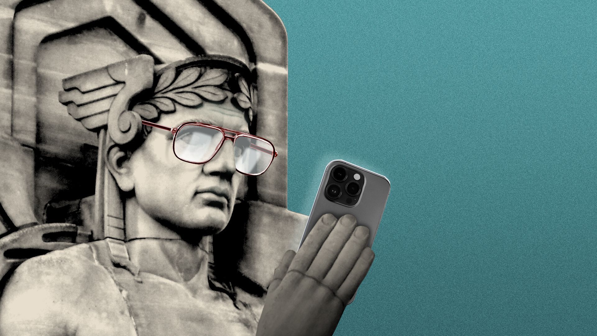 Illustration of one of the Guardians of Traffic, wearing glasses and reading the news on its phone.