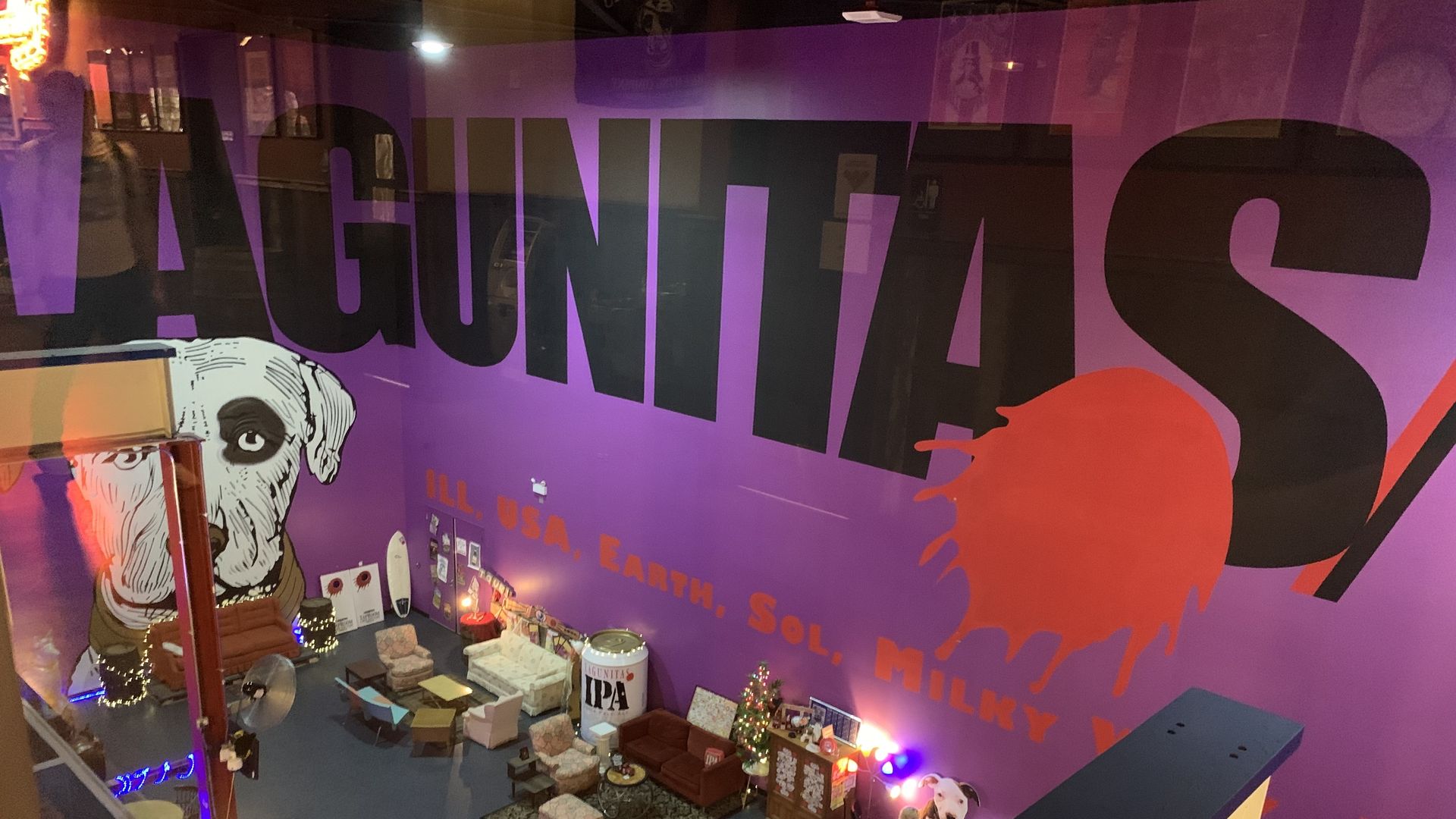 Photo of a huge mural of a dog's face 