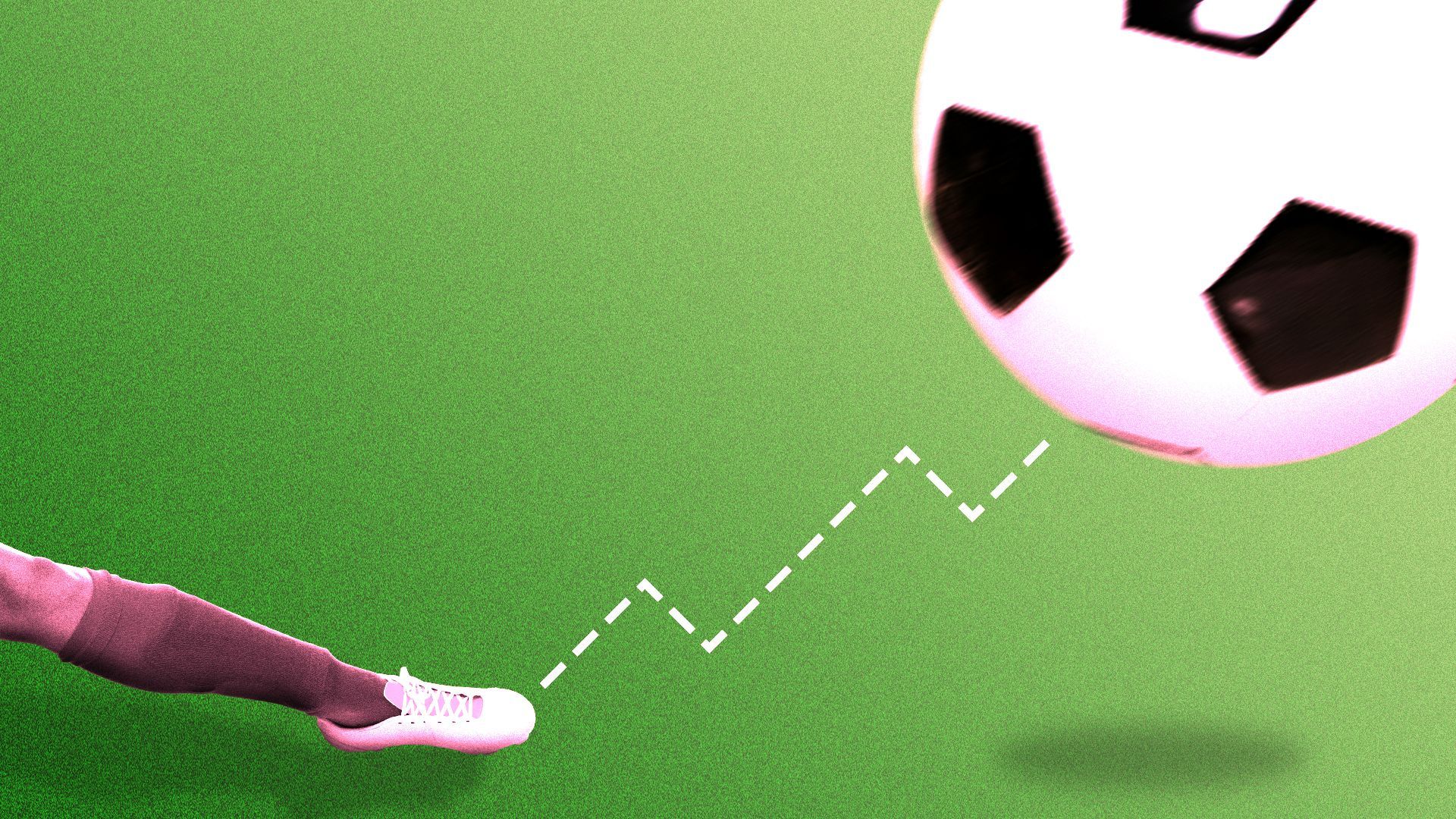 Illustration of a soccer ball being kicked along an upward trend line.