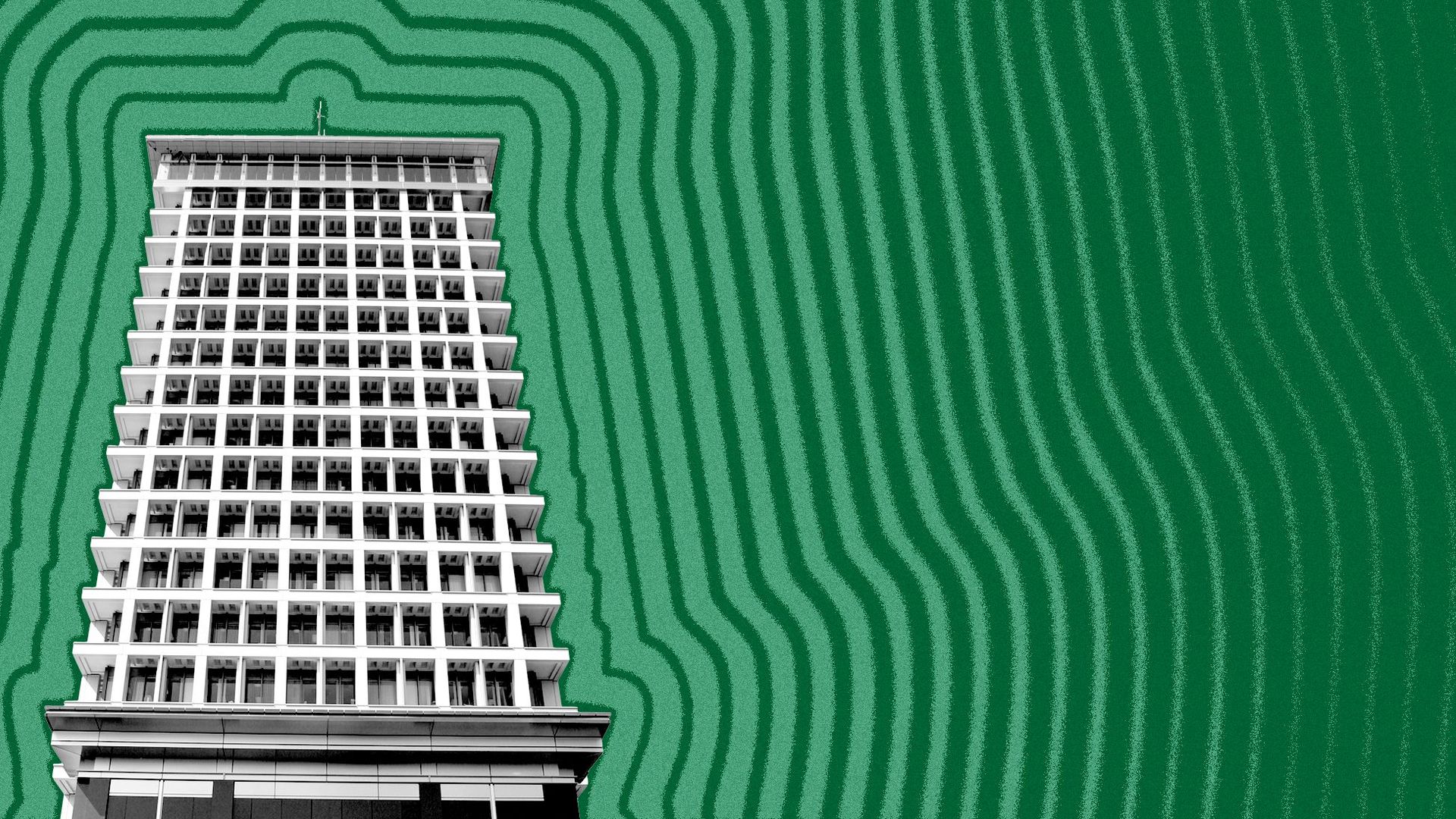 Illustration of Richmond City Hall with lines radiating from it.