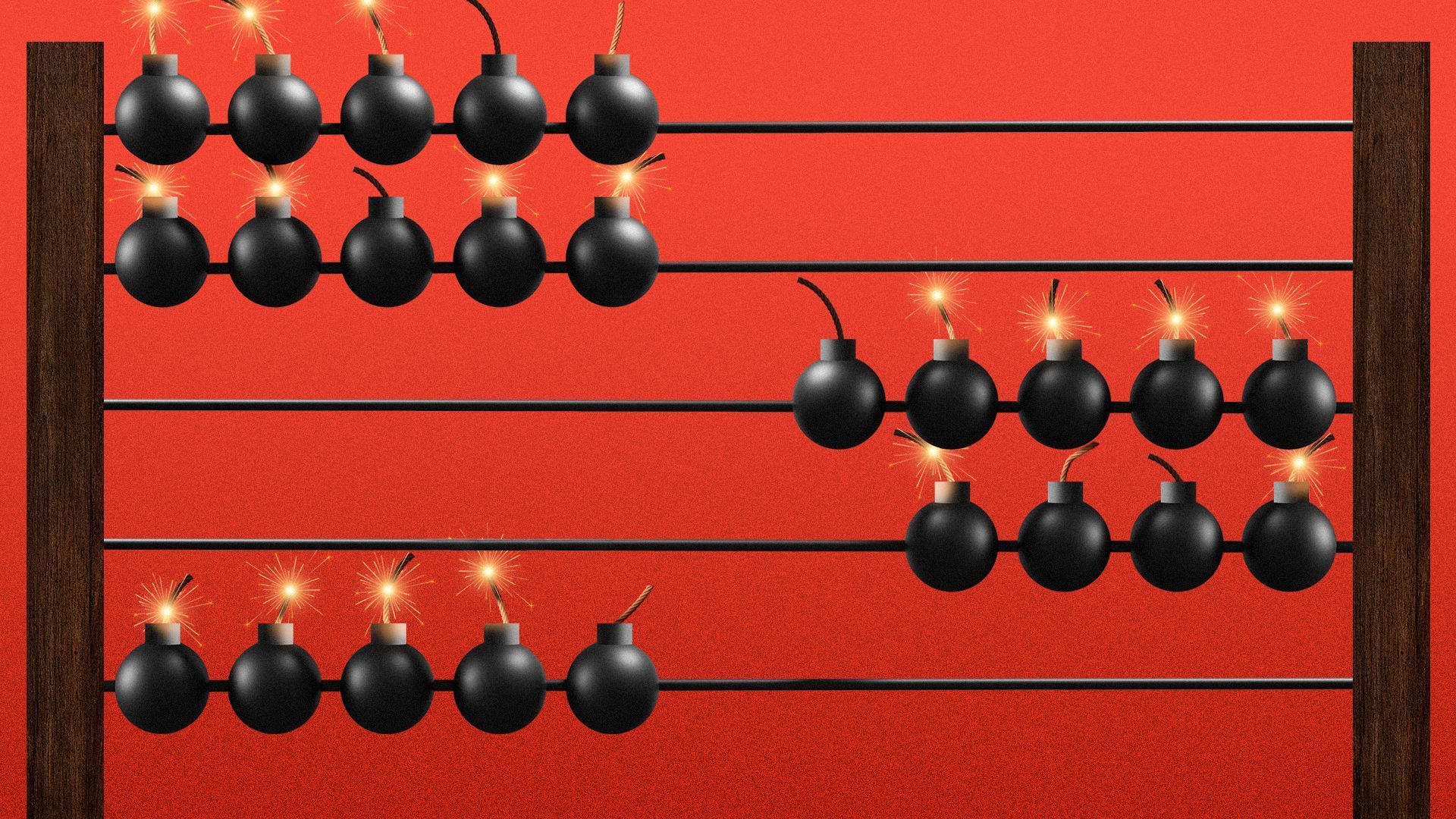 Illustration of bombs on an abacus.