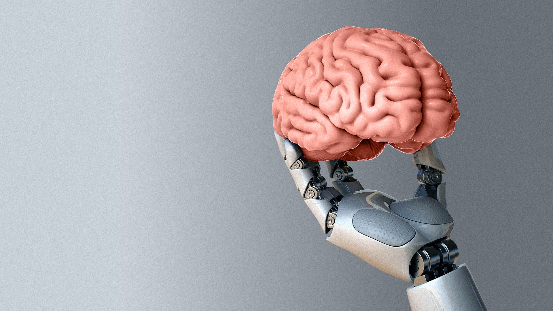 Illustration of a robot hand holding a brain.