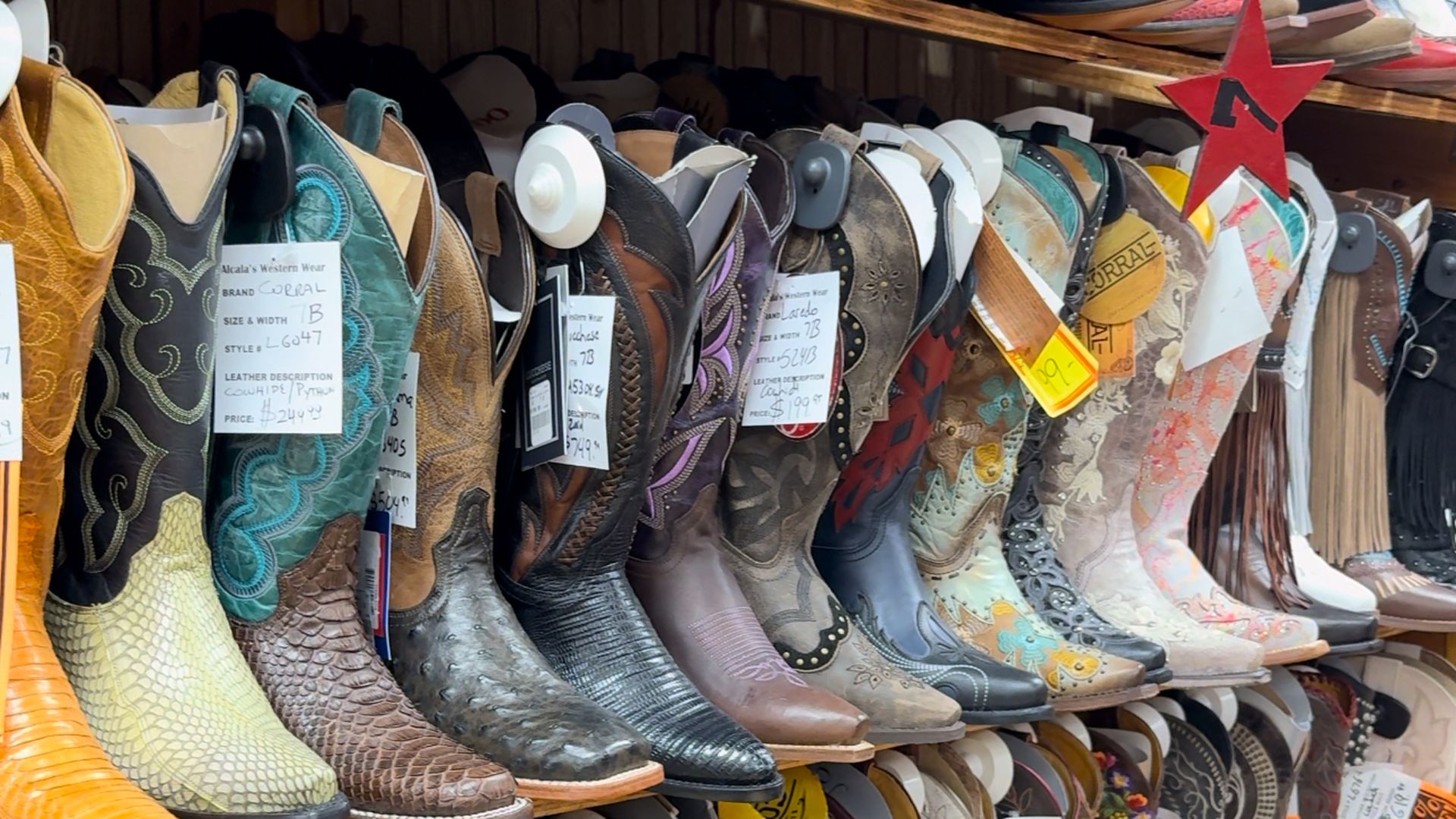 Photo of cowboy boots at a store 