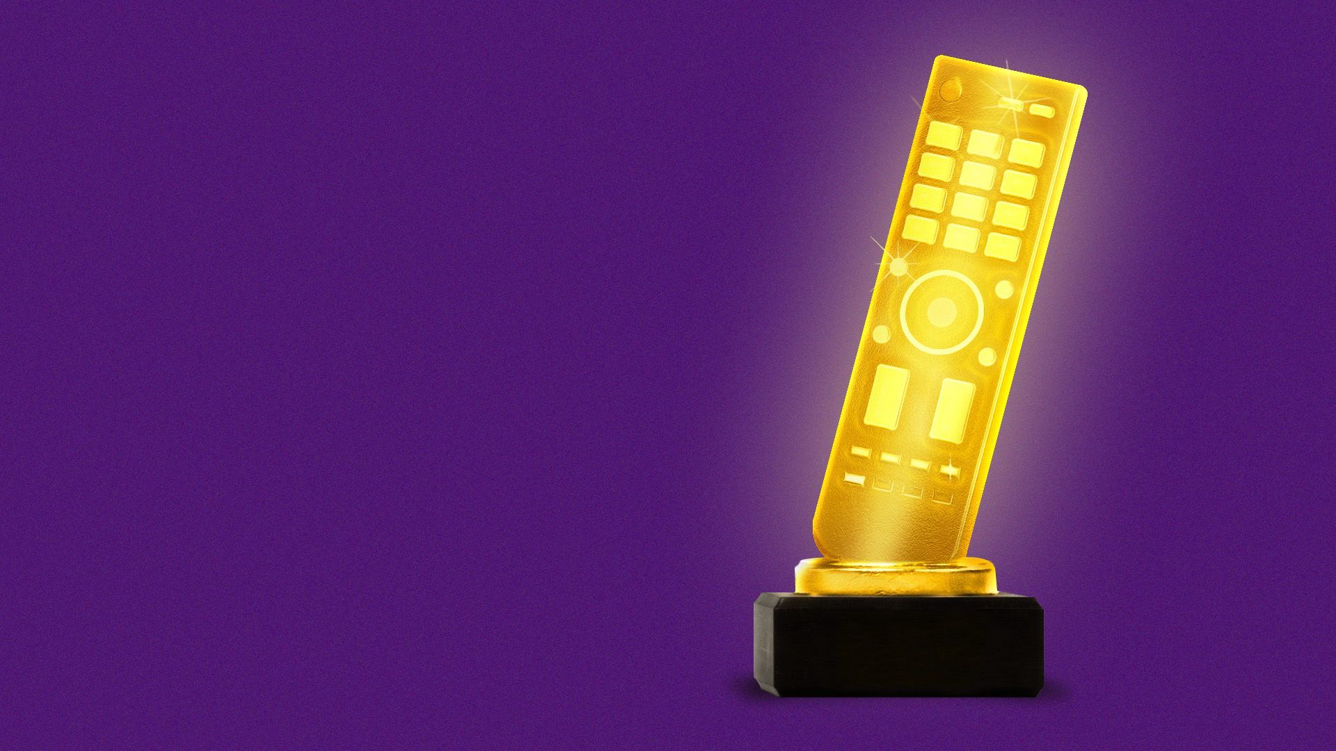 Illustration of a glowing trophy made out of a television remote control.