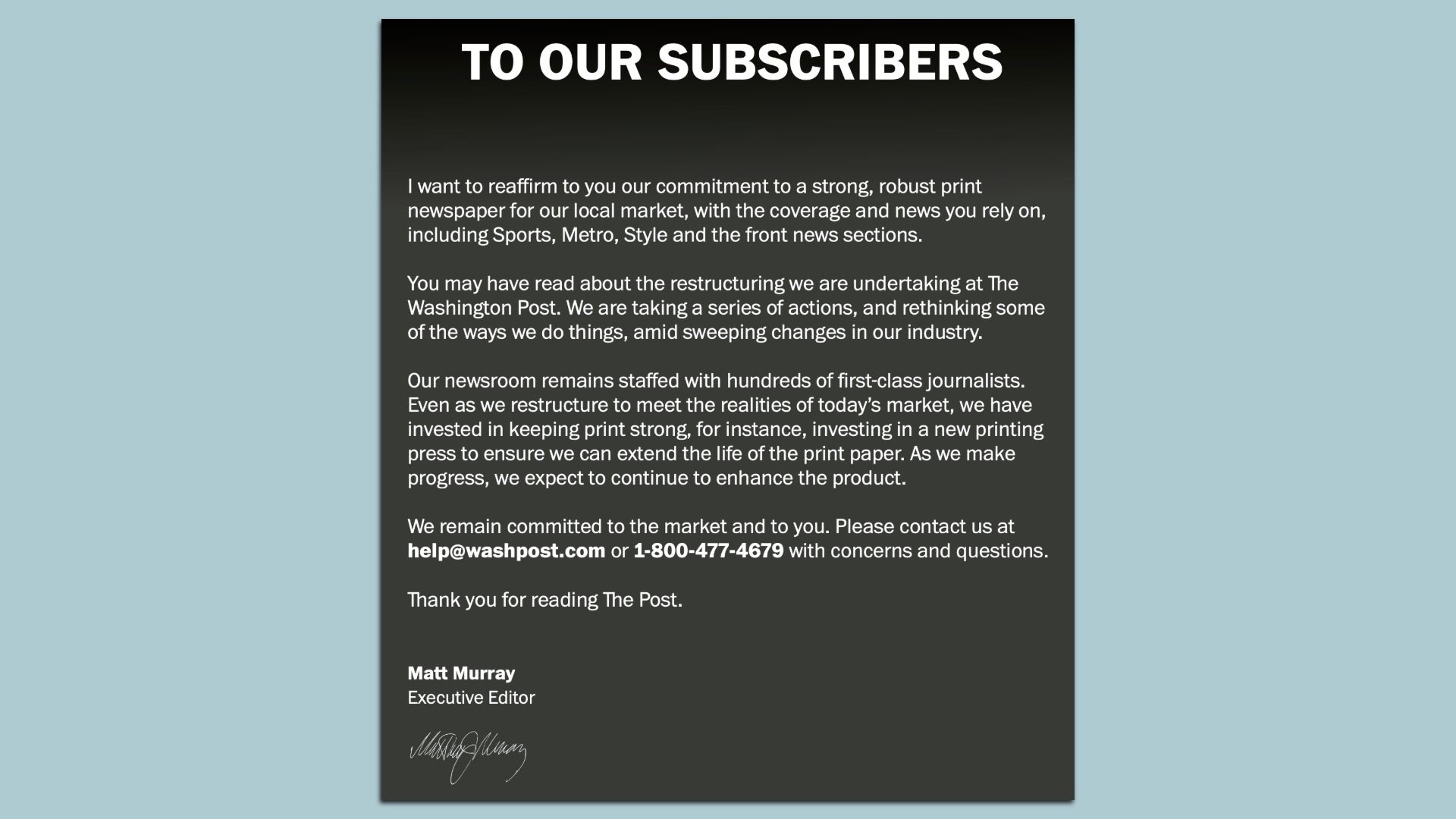 Unintentionally funereal full-page notice in today's Post.