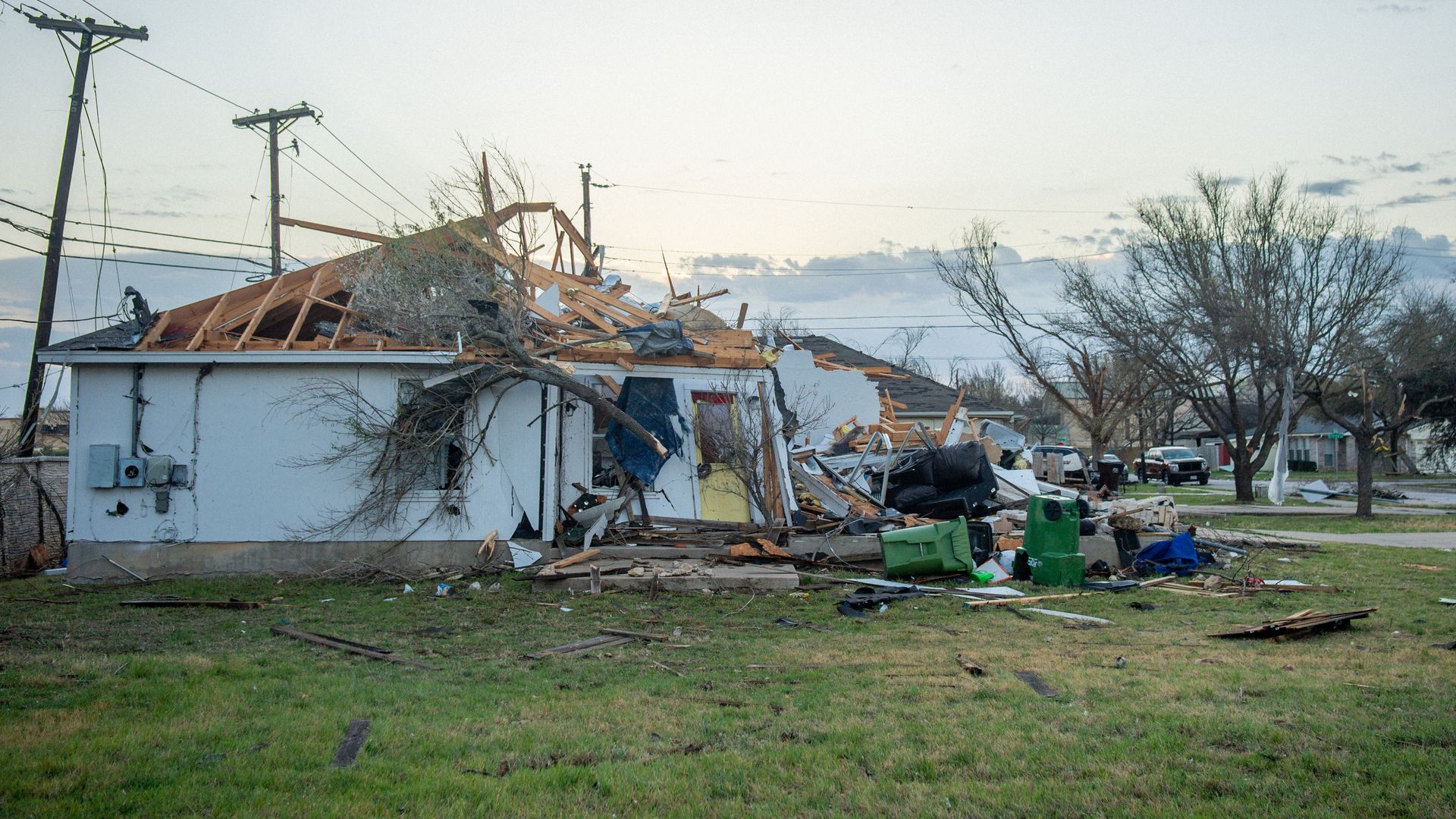  A tornado-damaged home is seen on March 22, 2022 in Round Rock, Texas. 