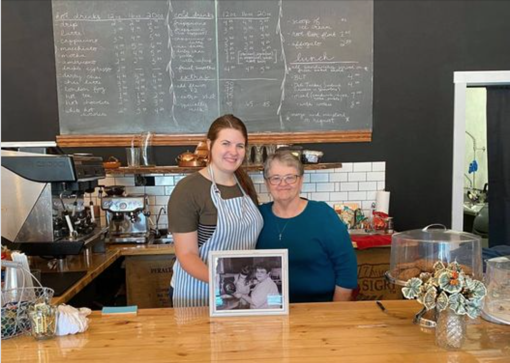 Madison Schneider (shown with her Grandma Lela) opened Lela's Bakery and Coffeehouse in Haviland, Kan., on Sept. 12