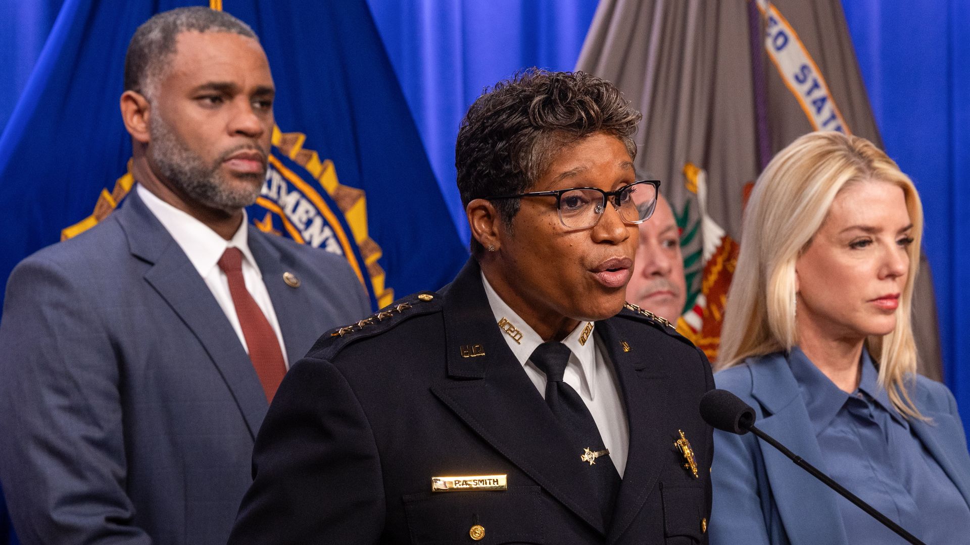 Police chief Pamela Smith speaks at a press conference