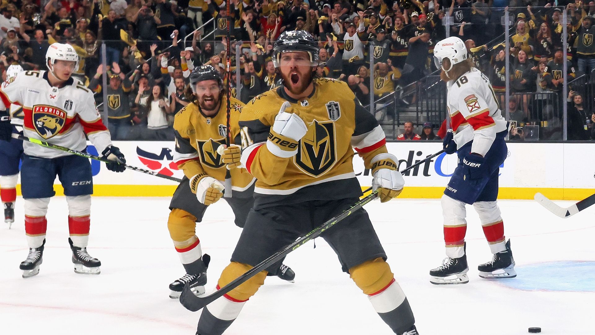 golden knights celebrate a goal