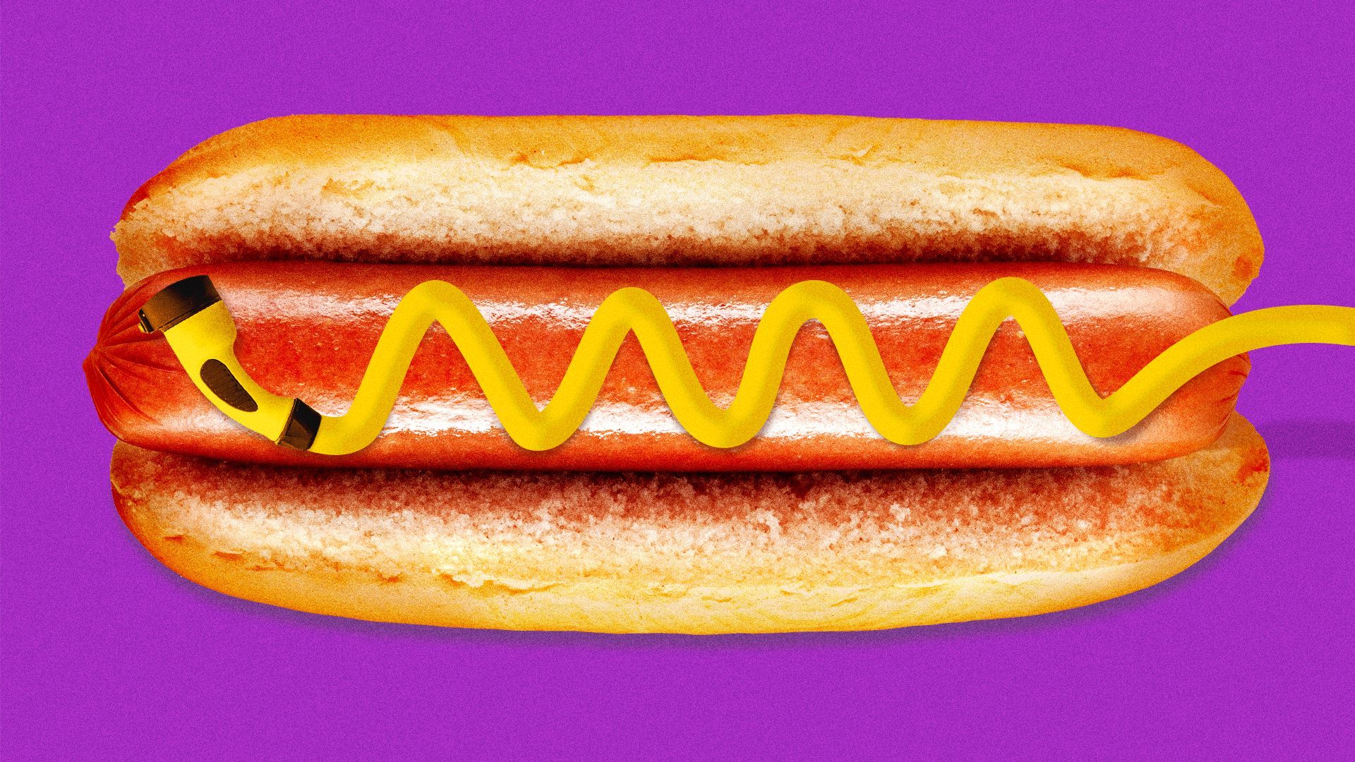 Illustration of a hot dog with mustard made from an electric vehicle charger.