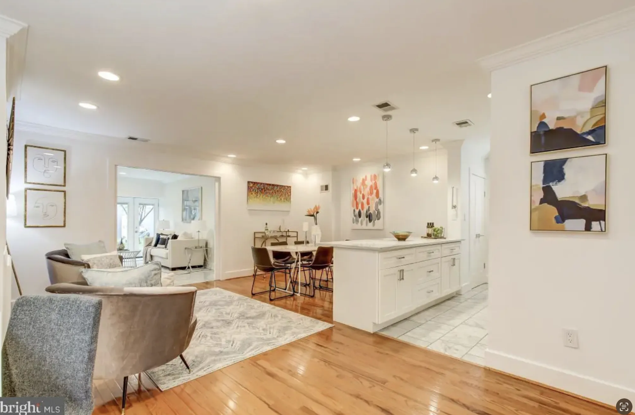 The dining and kitchen area of a D.C. condo.