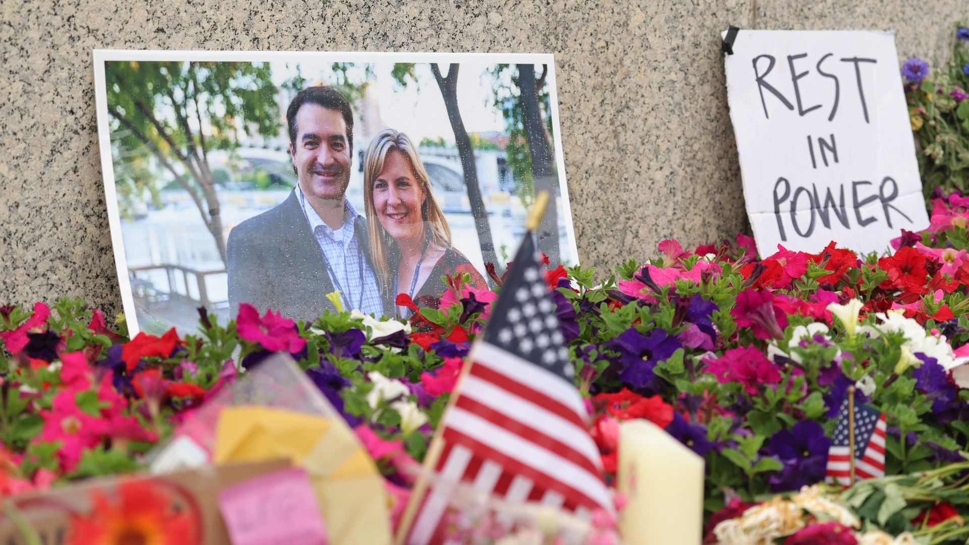 A memorial for Melissa Hortman and her husband Mark who were fatally shot on June 14. 