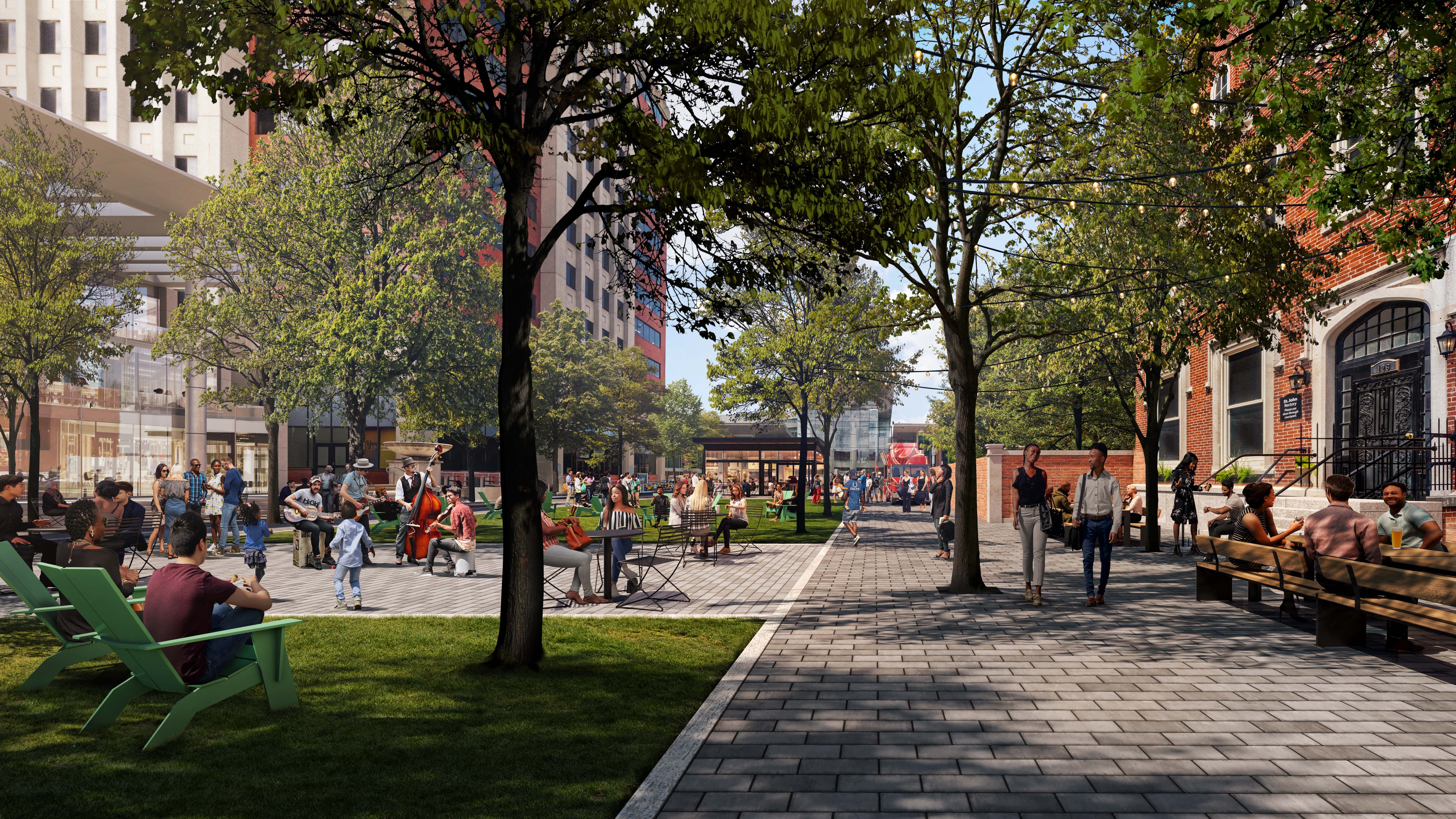 An architect's rendering shows the western block of Georgia Street redesigned to not allow cars.