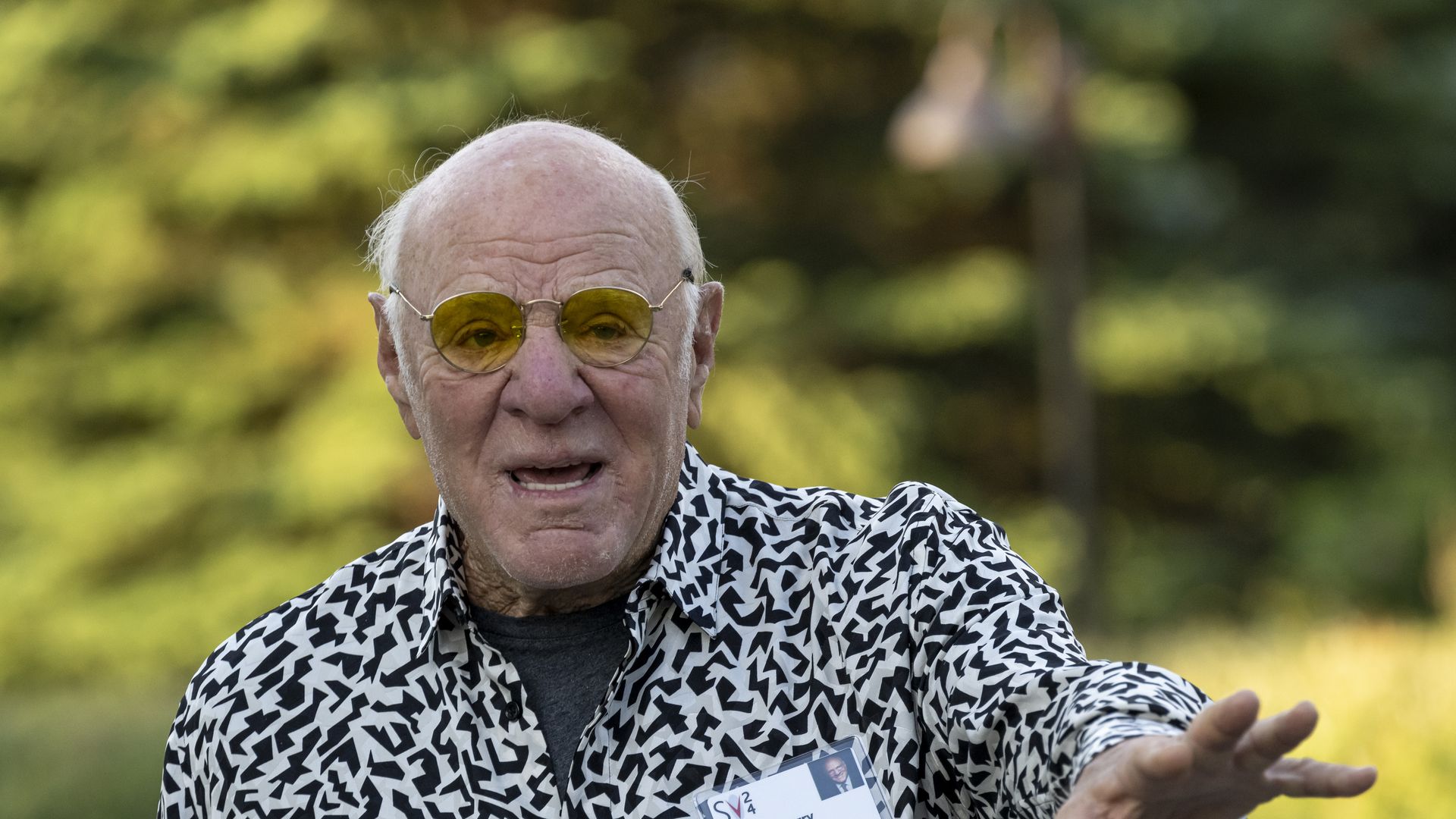 Barry Diller, chairman and chief executive officer of IAC/InterActiveCorp, speaks to the media at the Allen & Co. Media and Technology Conference in Sun Valley, Idaho, US, on Wednesday, July 10, 2024. The annual event has been a historic breeding ground for media deals and is usually a forum for tec