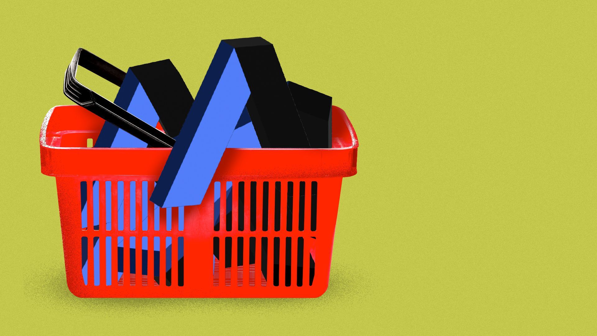 Illustration of Axios logo A's in a shopping basket. 