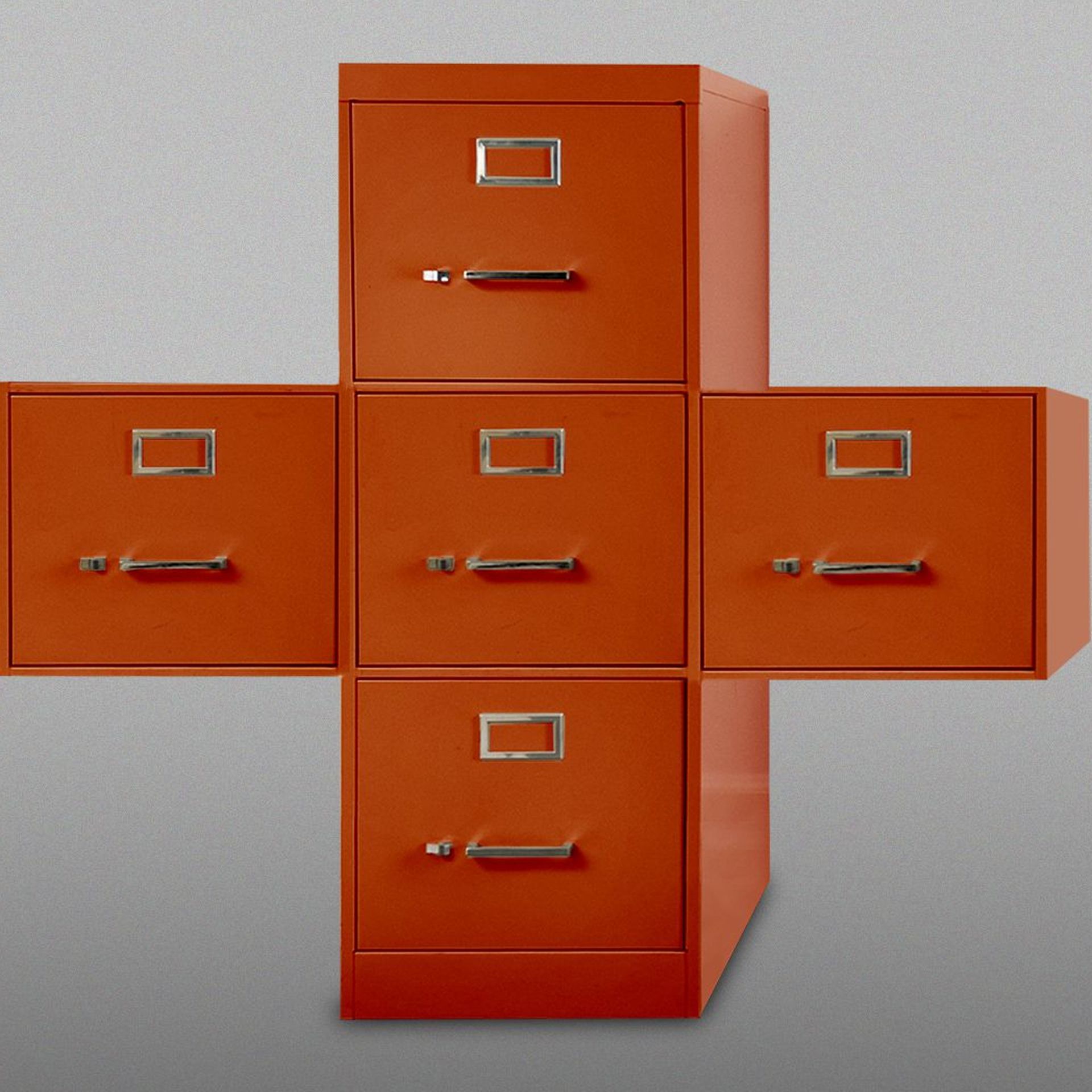 Illustration of a filing cabinet in the shape of a red cross.
